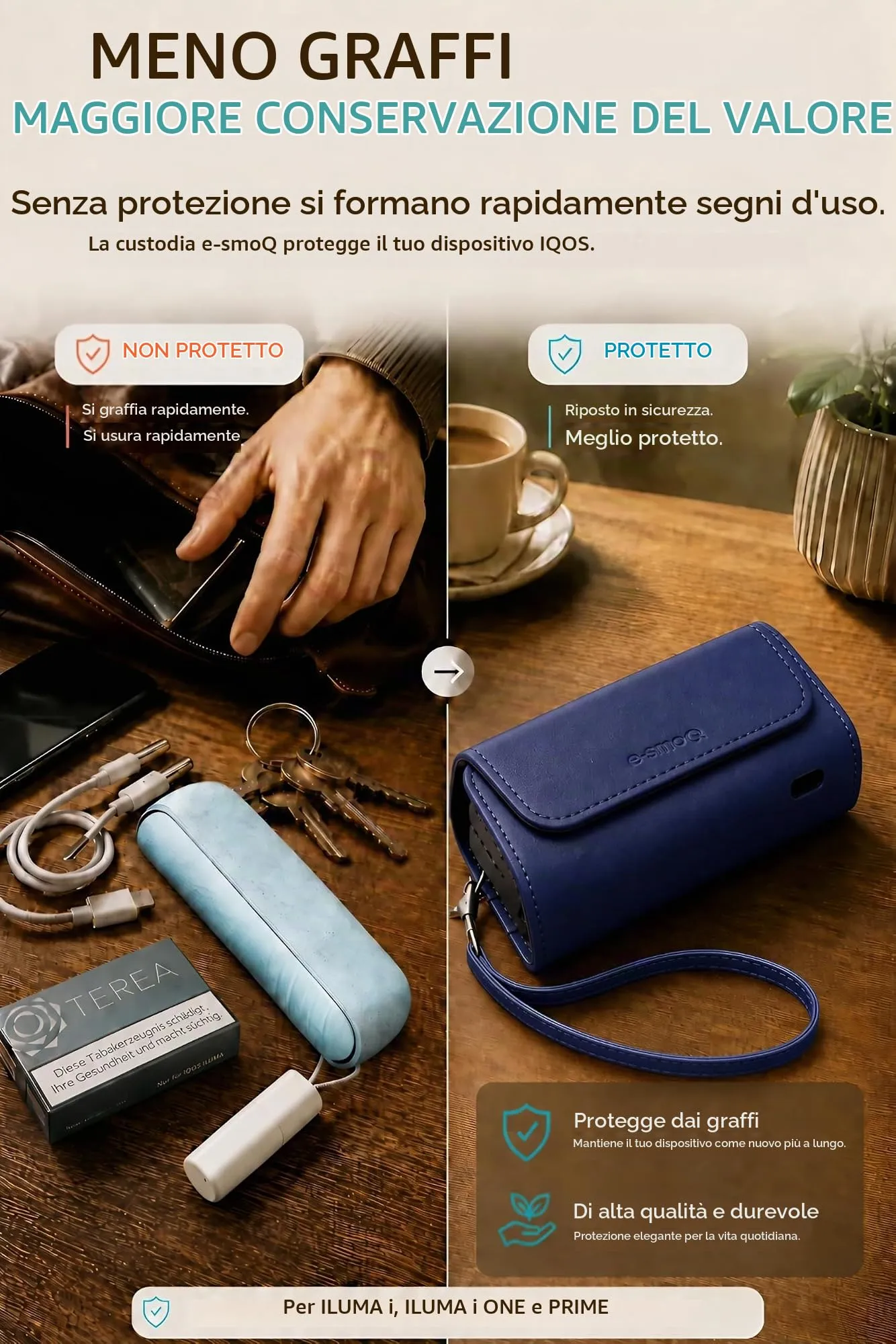 [20+ Colori] e-smoQ Custodia per IQOS ILUMA, Cover in Pelle PU di Alta Qualità - Borsello/Astuccio Sigaretta Elettronica, Organizer per Accessori (Blu) - immagine 5