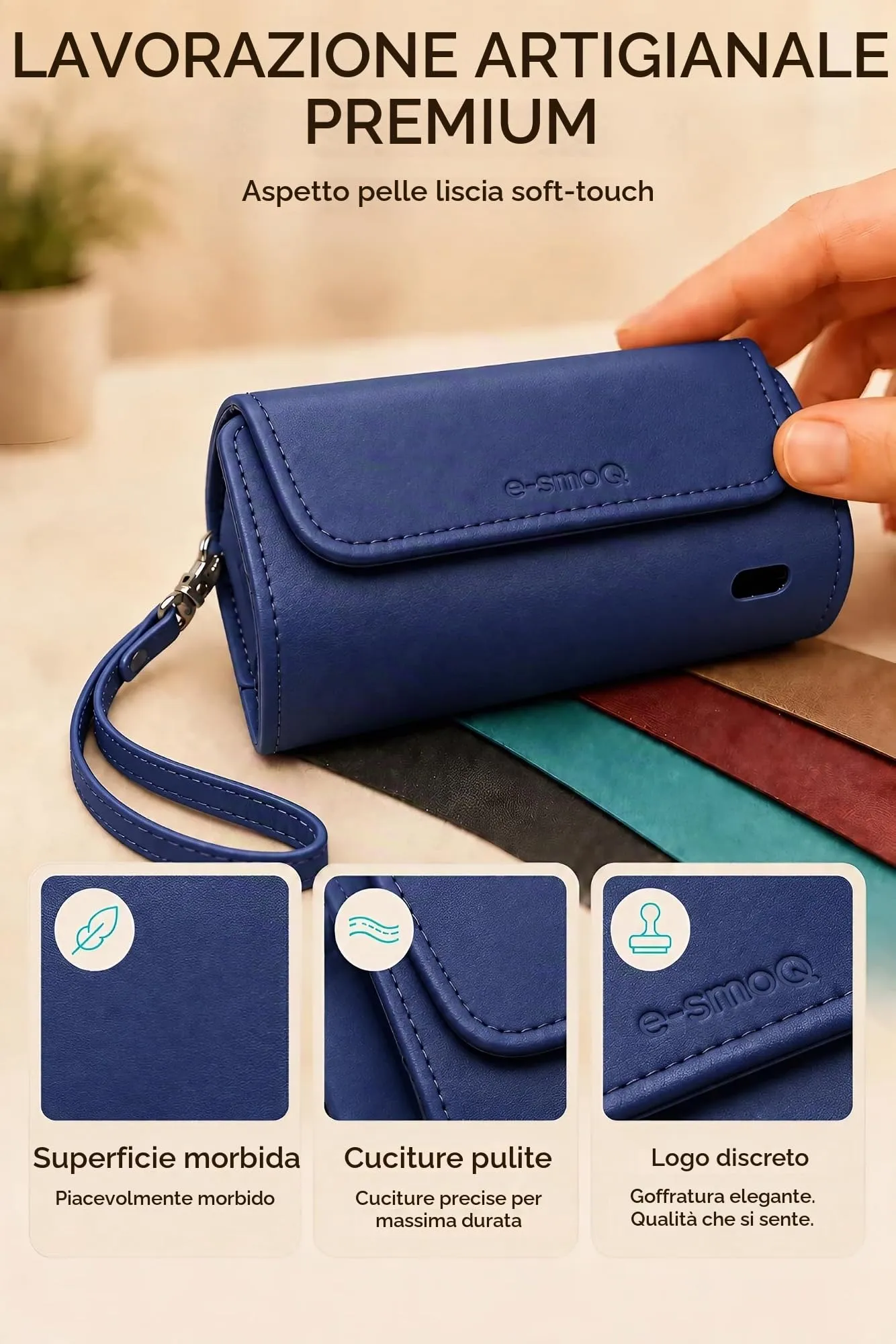 [20+ Colori] e-smoQ Custodia per IQOS ILUMA, Cover in Pelle PU di Alta Qualità - Borsello/Astuccio Sigaretta Elettronica, Organizer per Accessori (Blu) - immagine 8