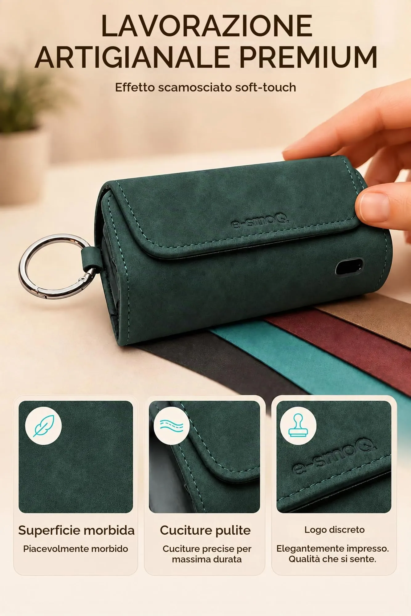 [20+ Colori] e-smoQ Custodia per IQOS ILUMA, Cover in Pelle PU di Alta Qualità - Borsello/Astuccio Sigaretta Elettronica, Organizer per Accessori (Verde) - immagine 8
