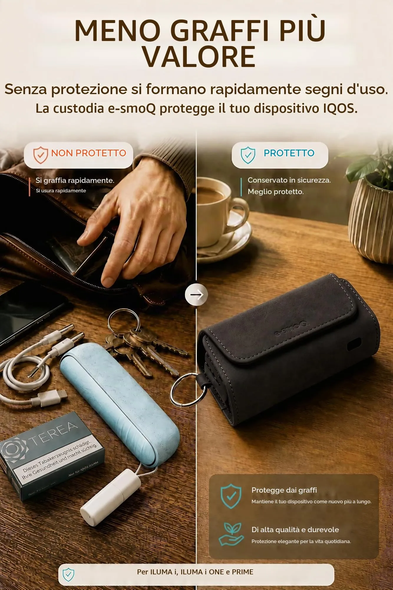 [20+ Colori] e-smoQ Custodia per IQOS ILUMA, Cover in Pelle PU di Alta Qualità - Borsello/Astuccio Sigaretta Elettronica, Organizer per Accessori (Nero) - immagine 5