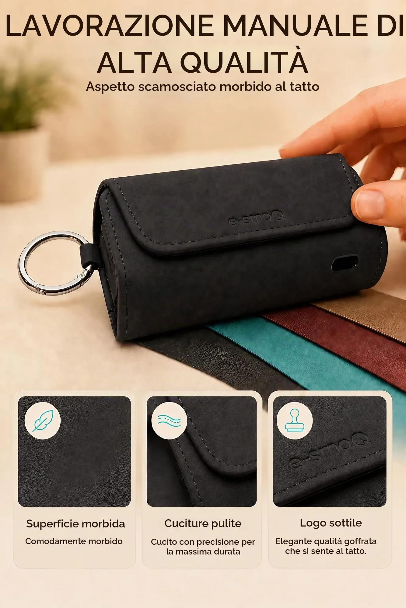 [20+ Colori] e-smoQ Custodia per IQOS ILUMA, Cover in Pelle PU di Alta Qualità - Borsello/Astuccio Sigaretta Elettronica, Organizer per Accessori (Nero) - immagine 8