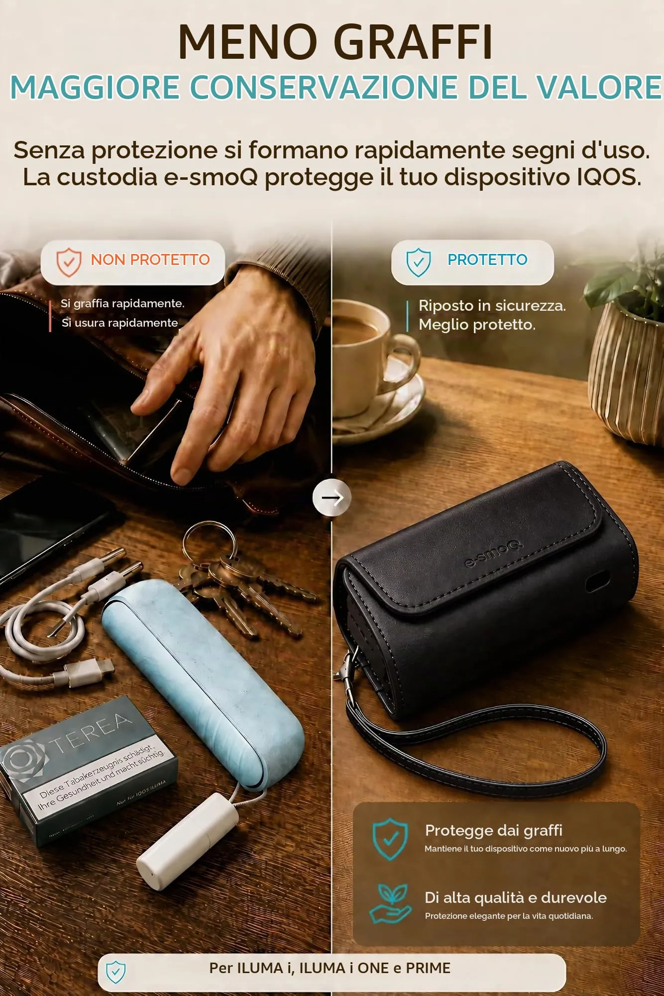 [20+ Colori] e-smoQ Custodia per IQOS ILUMA, Cover in Pelle PU di Alta Qualità - Borsello/Astuccio Sigaretta Elettronica, Organizer per Accessori (Nero) - immagine 5