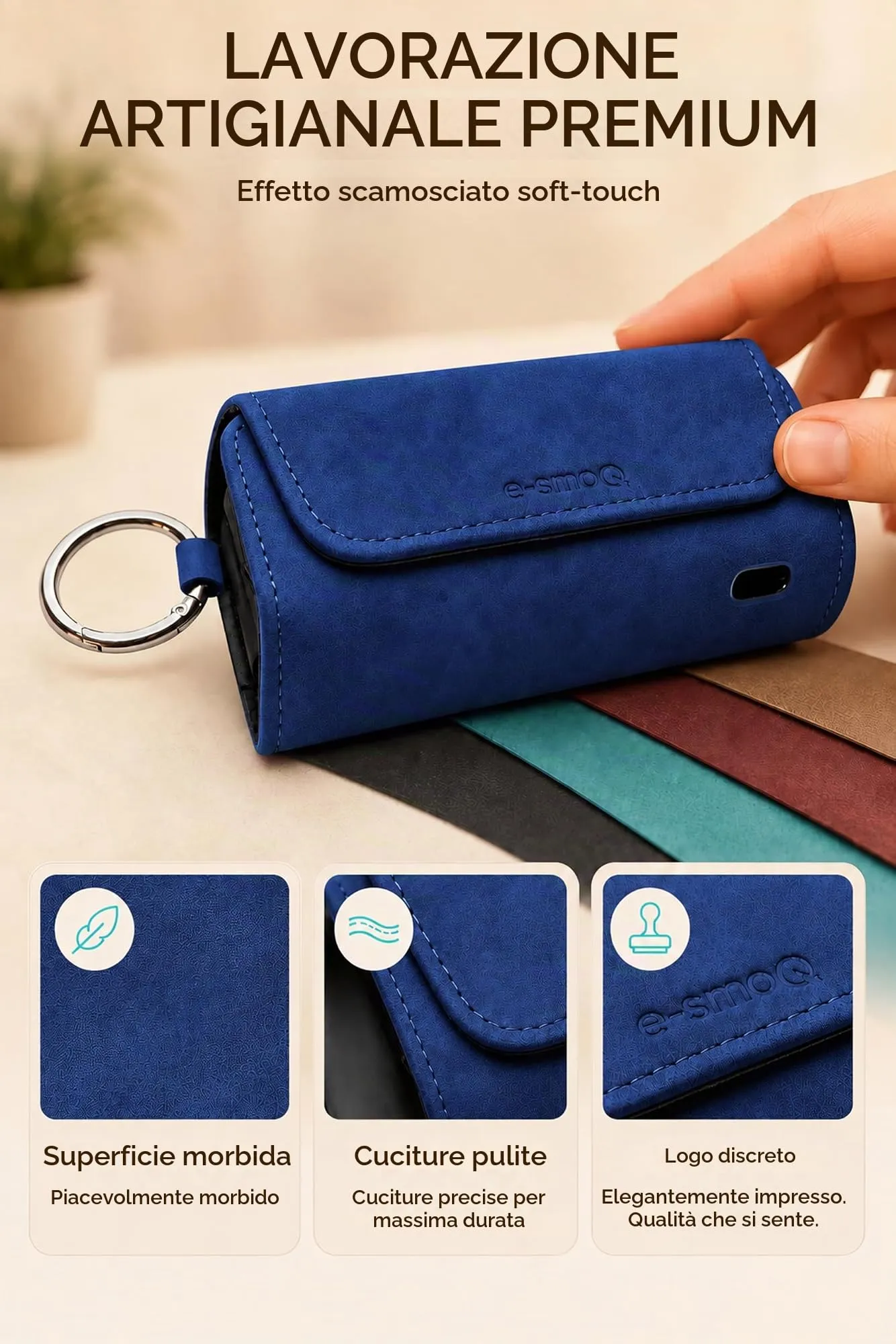 [20+ Colori] e-smoQ Custodia per IQOS ILUMA, Cover in Pelle PU di Alta Qualità - Borsello/Astuccio Sigaretta Elettronica, Organizer per Accessori (Blu) - immagine 8