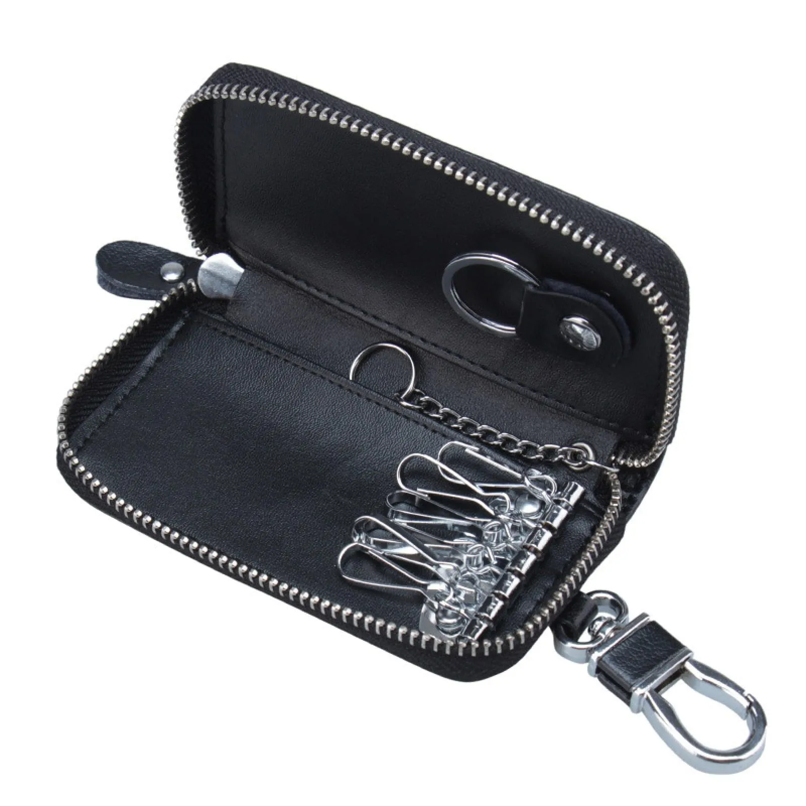 Portachiavi in Pelle, Raccoglitore Chiave Impermeabile, Borse universali per auto portachiavi per uomo donna, portachiavi con cerniera, portafoglio portachiavi multifunzione(Nero) - immagine 3