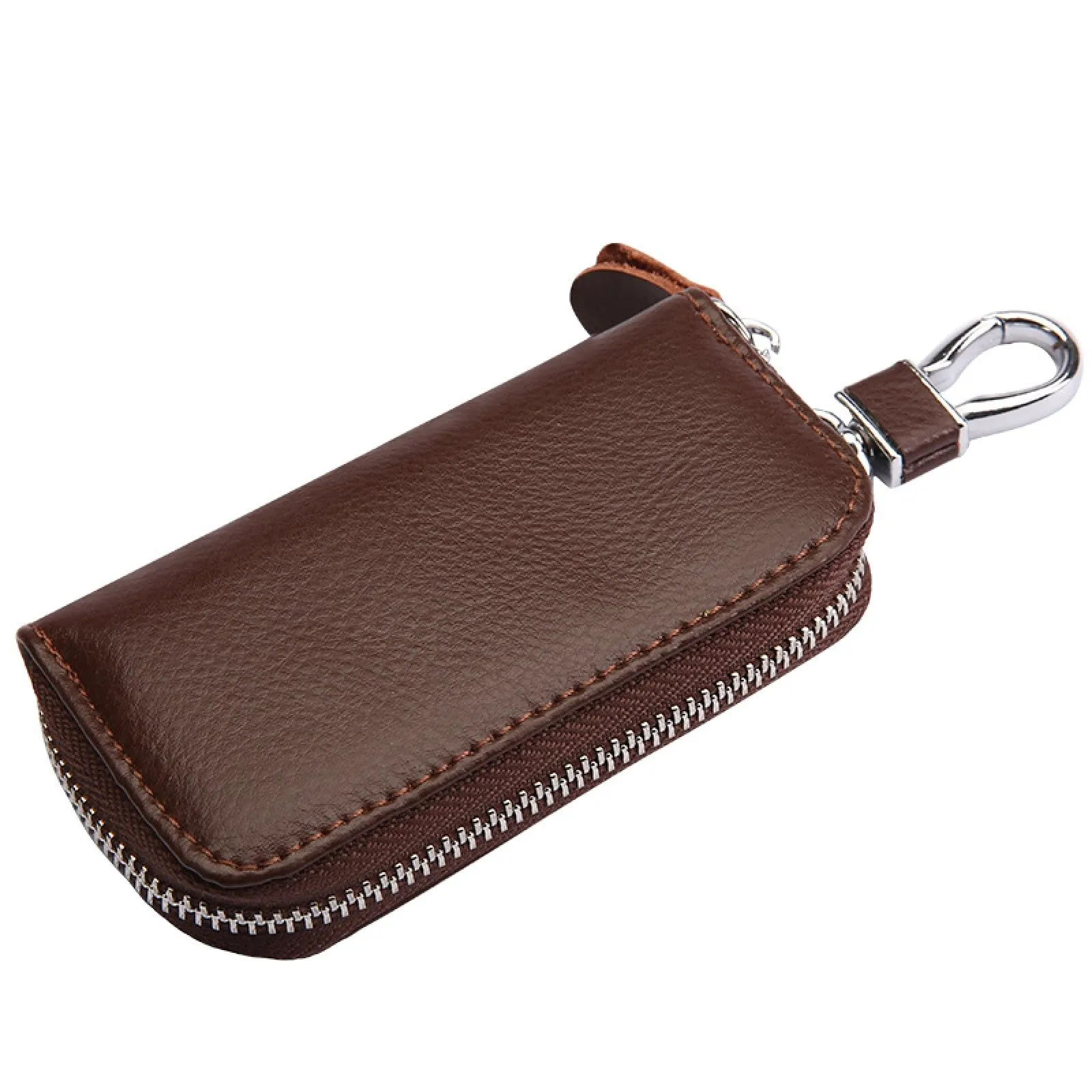 Portachiavi in Pelle, Raccoglitore Chiave Impermeabile, Borse universali per auto portachiavi per uomo donna, portachiavi con cerniera, portafoglio portachiavi multifunzione(Marrone) - immagine 1