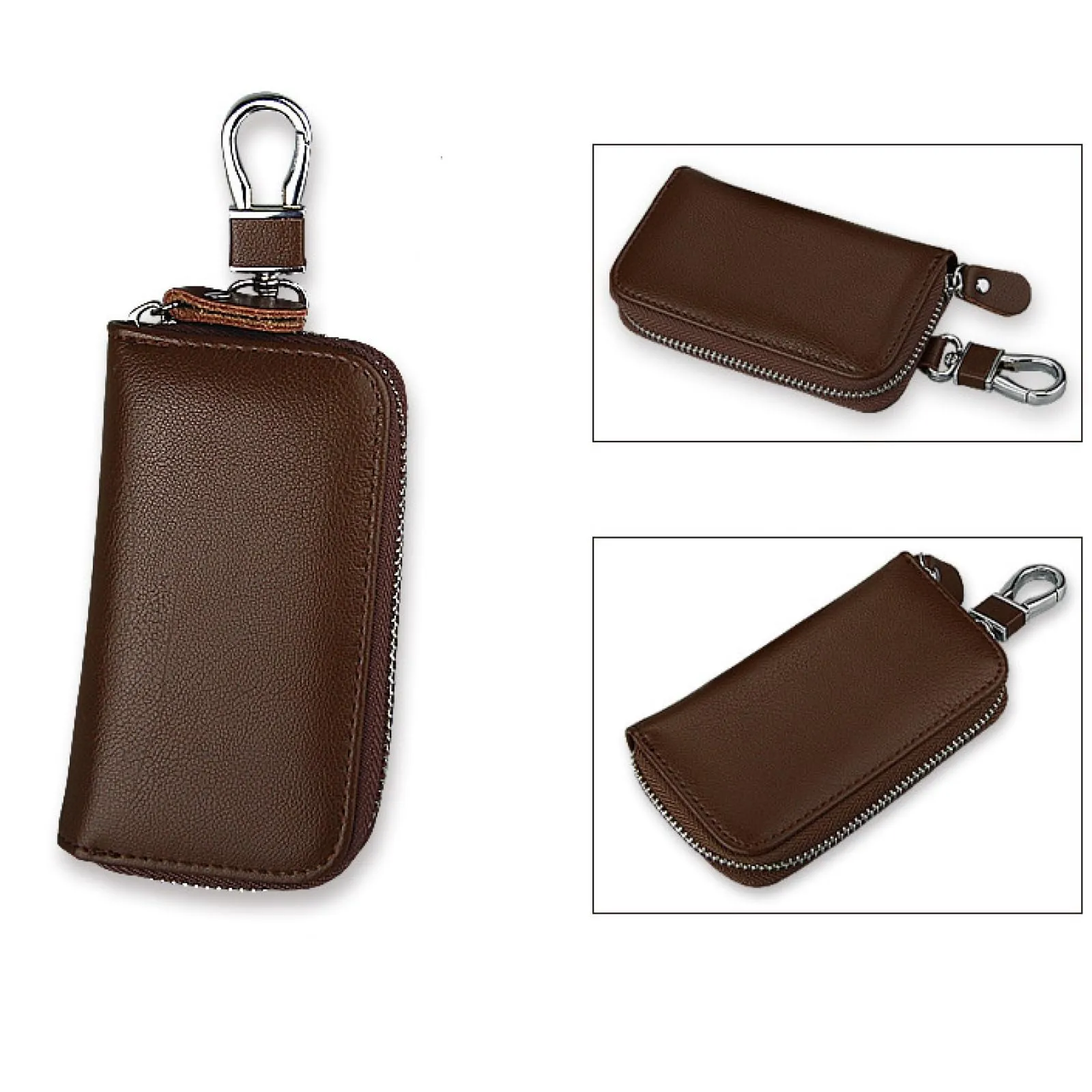Portachiavi in Pelle, Raccoglitore Chiave Impermeabile, Borse universali per auto portachiavi per uomo donna, portachiavi con cerniera, portafoglio portachiavi multifunzione(Marrone) - immagine 3