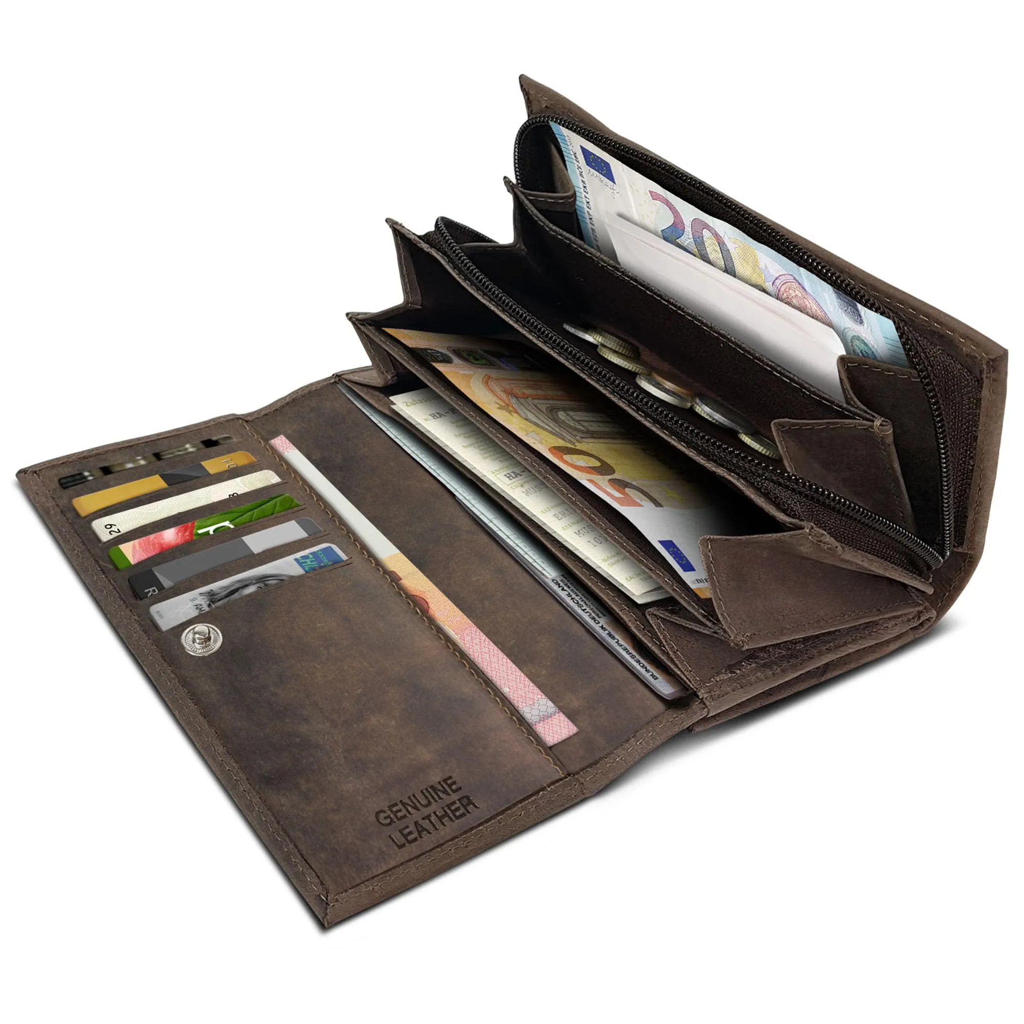 ROYALZ "Orelia Portafoglio vera Pelle Donna Grande Portamoneta Capiente Porta Carte Credito 18 Scomparti Bloccaggio Protezione RFID Etui Lungo - immagine 5