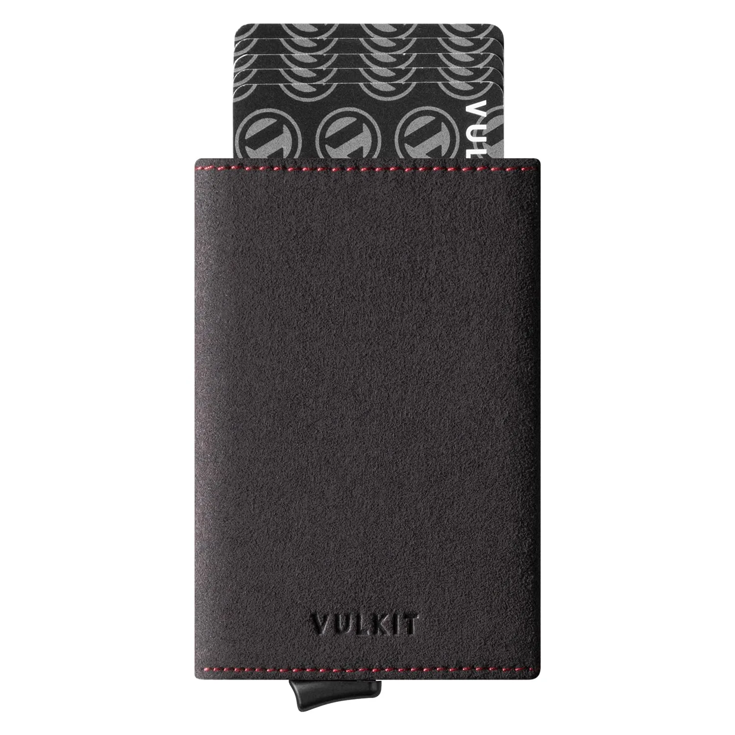 VULKIT Portafogli RFID Blocco Portafoglio Porta carte di credito uomo in pelle Flip per banconote e monete Porta carte di credito automatico Pop Up, Alcantara Grigio Scuro, S, Personalizzato moderno - immagine 1
