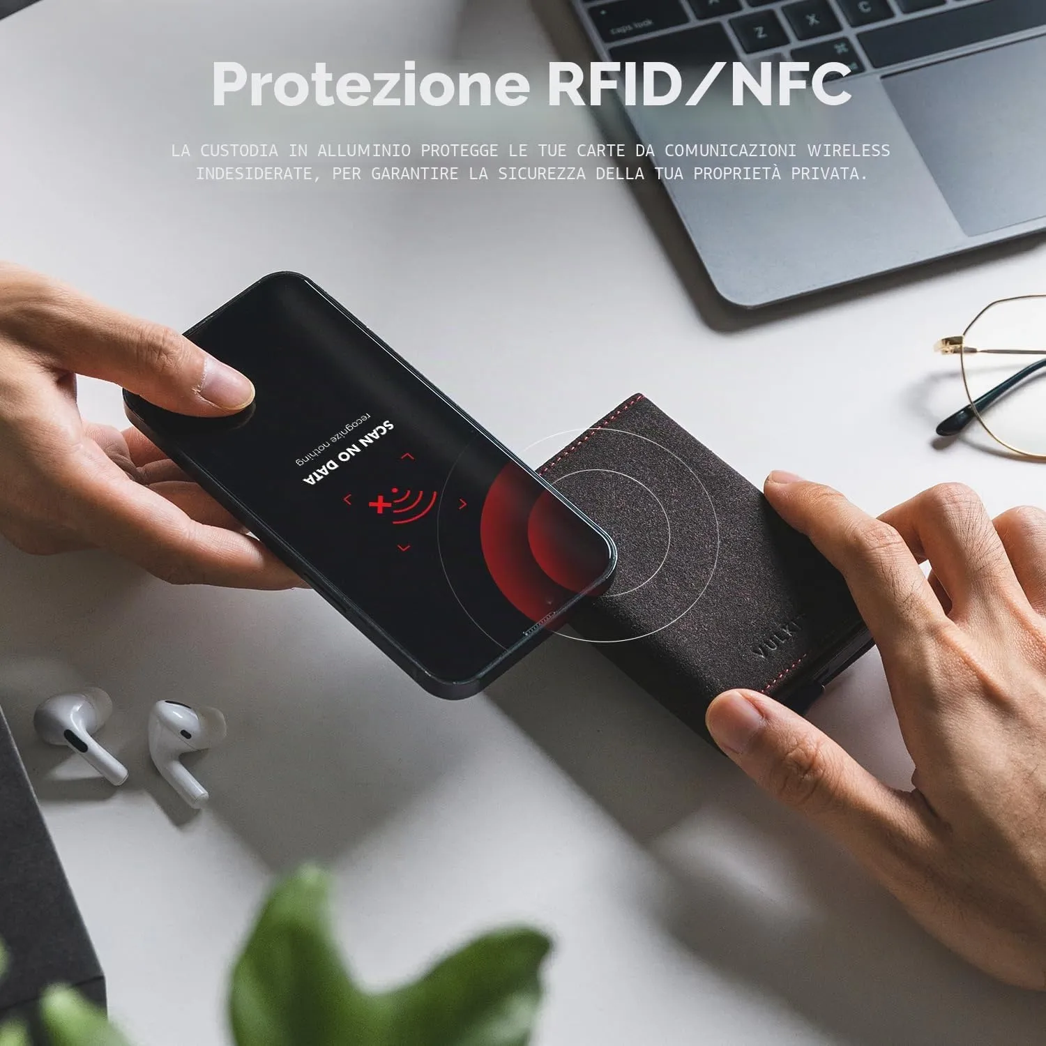 VULKIT Portafogli RFID Blocco Portafoglio Porta carte di credito uomo in pelle Flip per banconote e monete Porta carte di credito automatico Pop Up, Alcantara Grigio Scuro, S, Personalizzato moderno - immagine 6