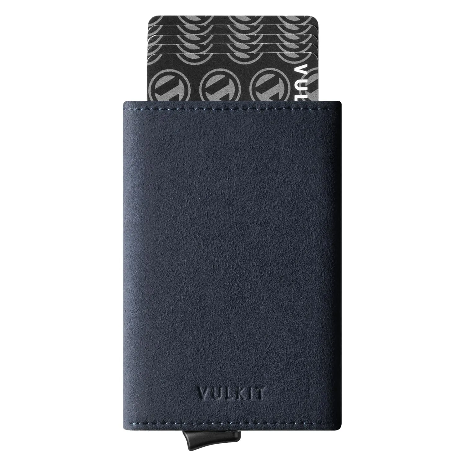 VULKIT Porta Carte di Credito Uomo Porta Carta Bancaria in Pelle RFID Portafoglio Pop Up con 3 Slot per Carte & Biglietti.., Alcantara - Blu marino, S, Minimalista - immagine 1
