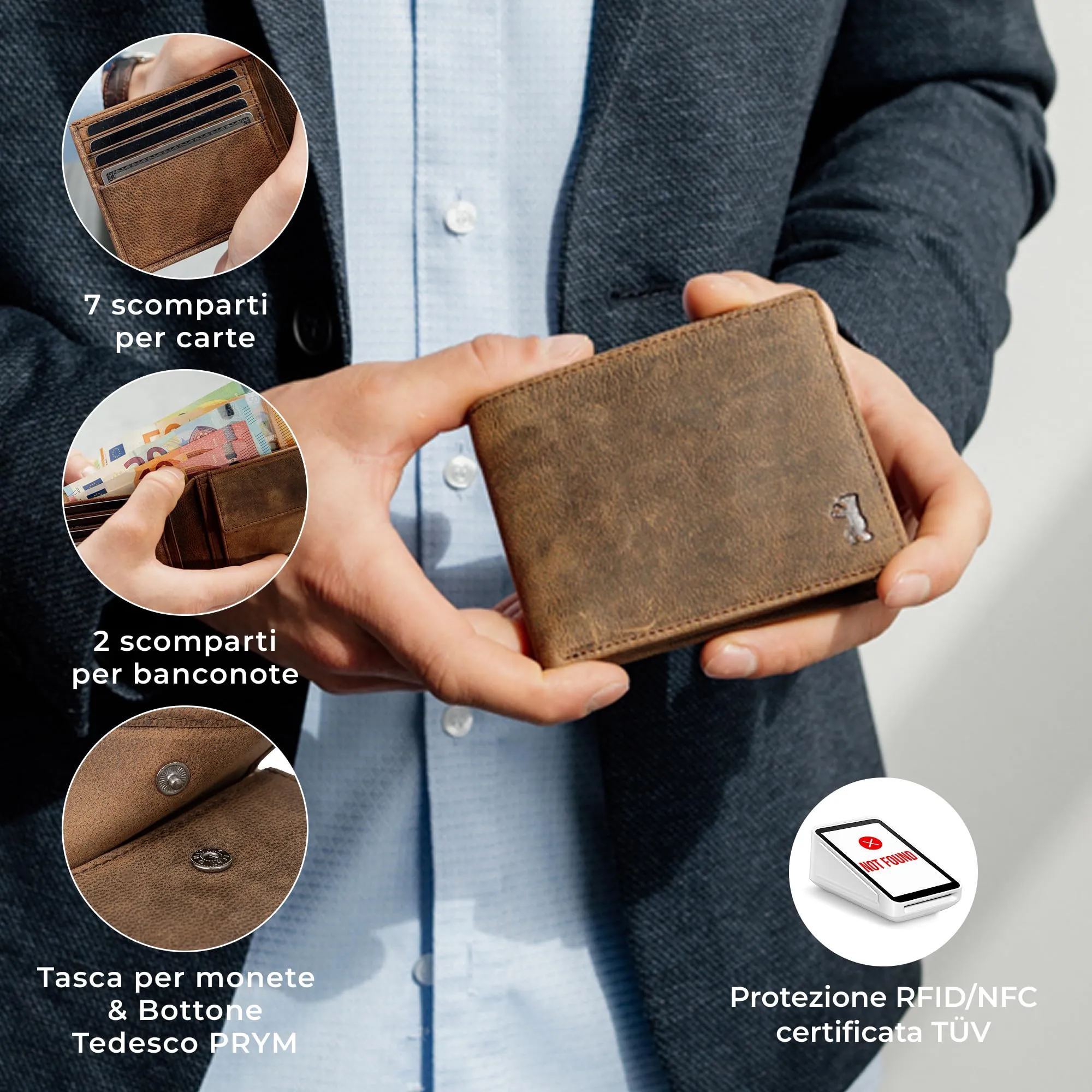 Berliner Bags Portafoglio Uomo con Portamonete e Porta Carte in Pelle RFID - immagine 3