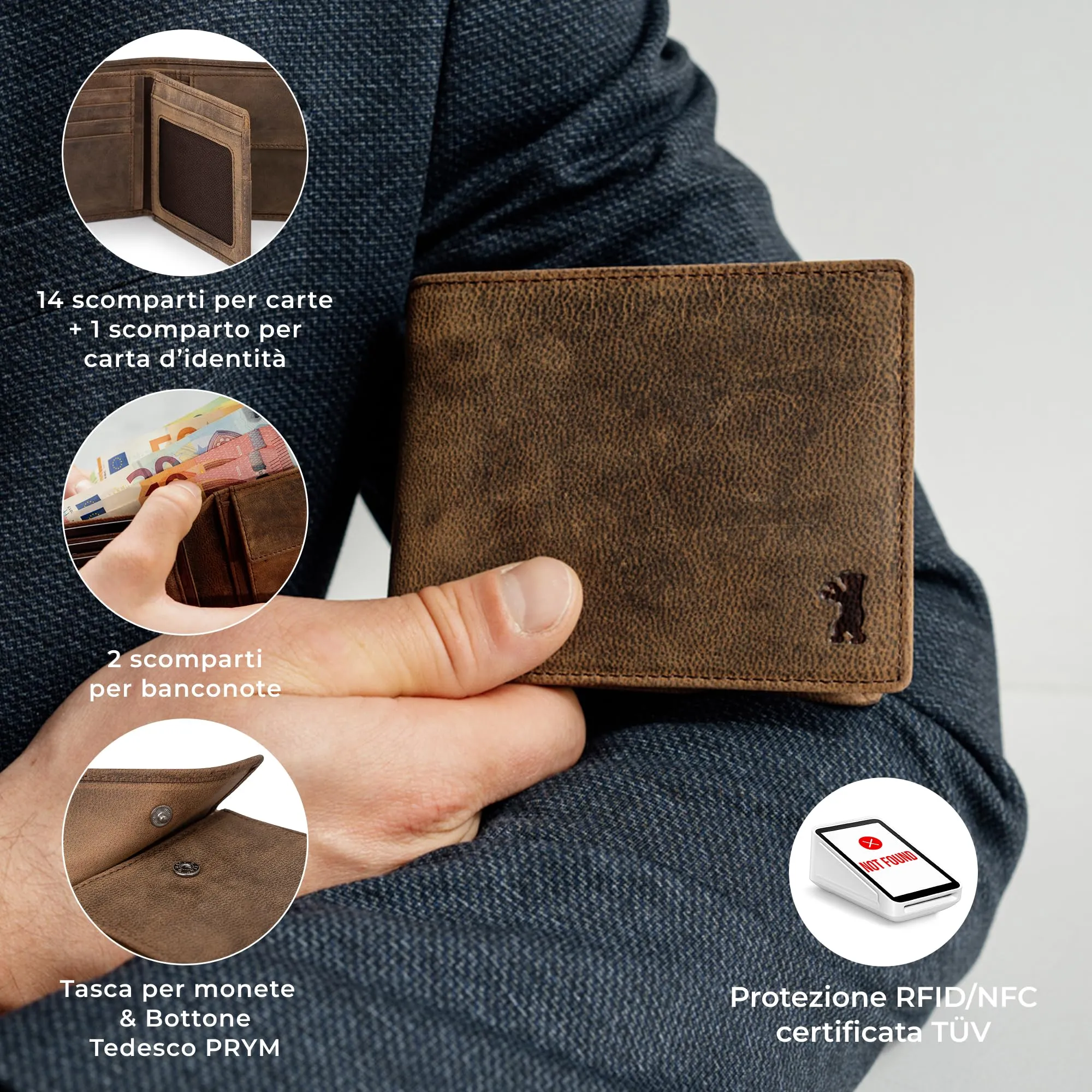 Berliner Bags Portafoglio Uomo con Portamonete e Porta Carte in Pelle RFID - immagine 3