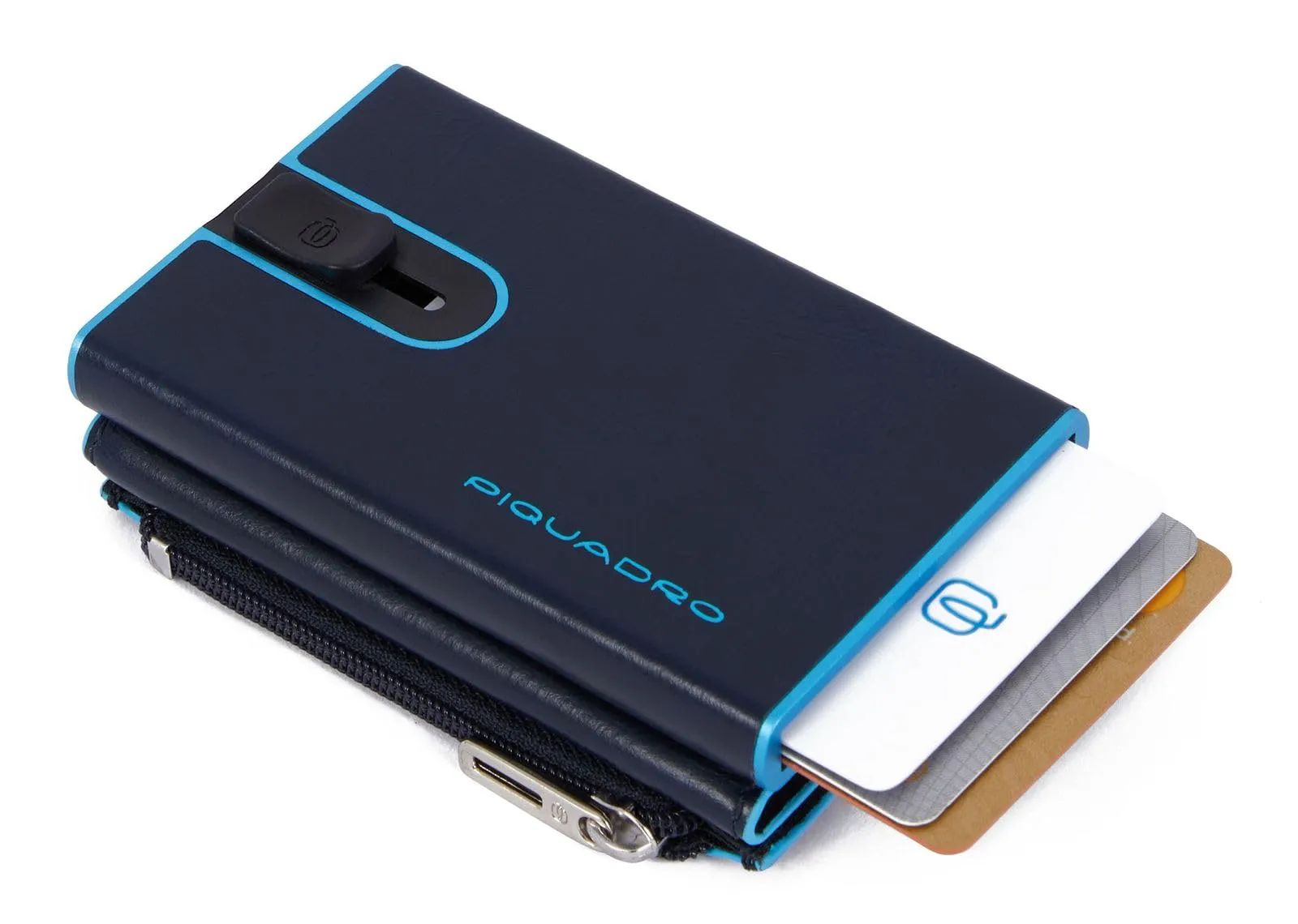 PIQUADRO - Portafoglio compatto uomo automatico - Pelle - Blu - immagine 3
