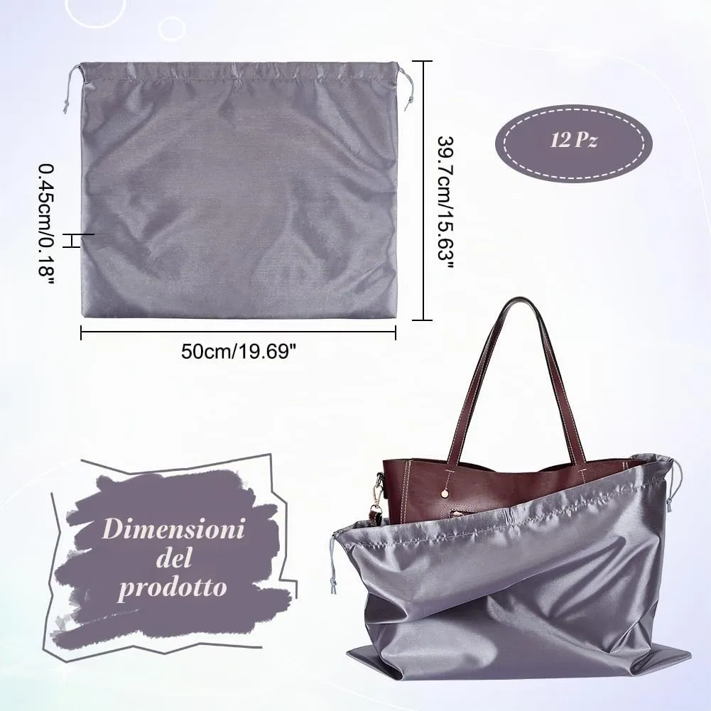 NBEADS 12 pz Sacchetti per La Polvere, Portaoggetti In Finta Seta, Borse Da Viaggio Portatili In Tessuto con Coulisse per Scarpe Stivali, 39.7x50 cm, Grigio - immagine 2
