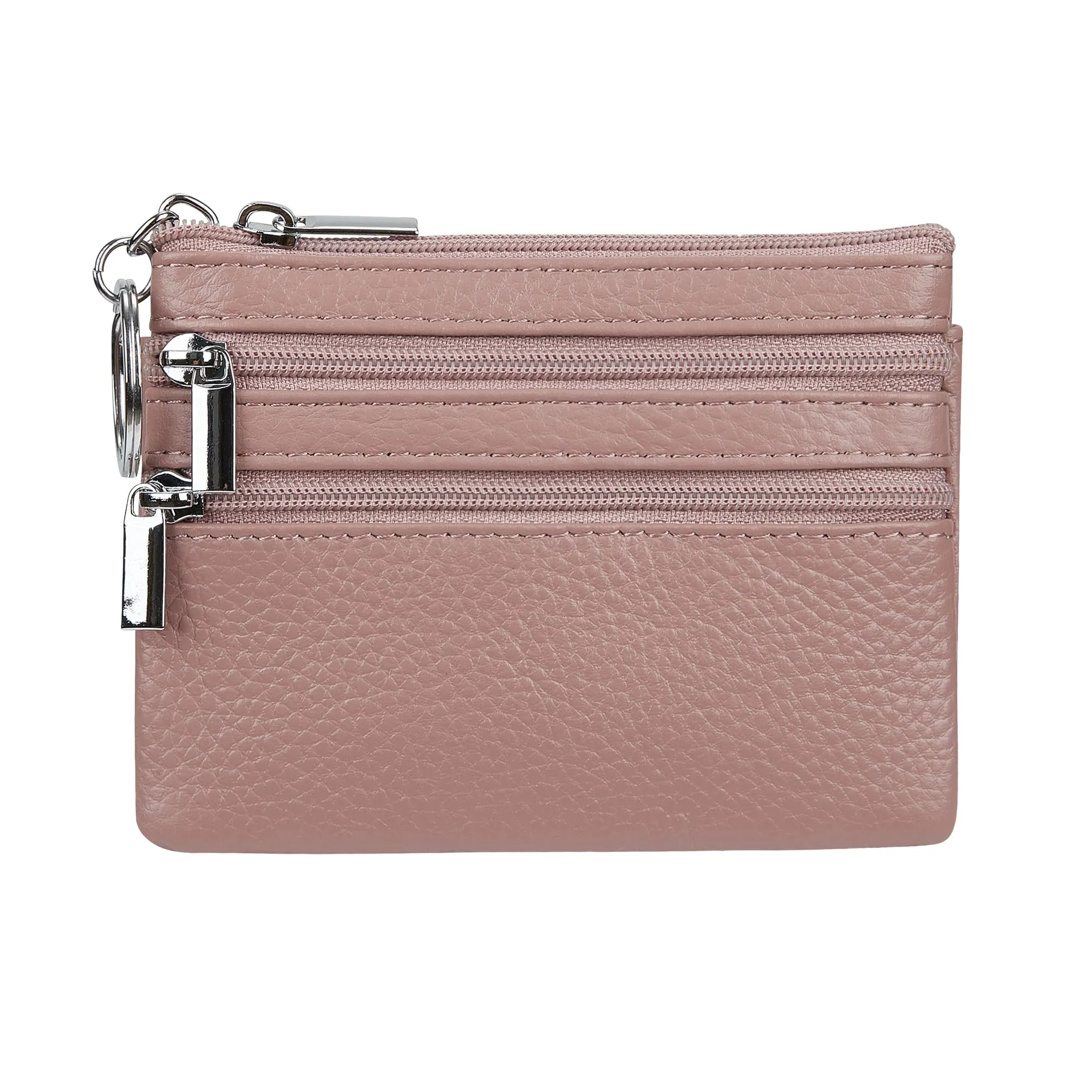 Portamonete da donna in vera pelle con portachiavi, Rosa scuro, One Size, Sacchetto portamonete - immagine 1