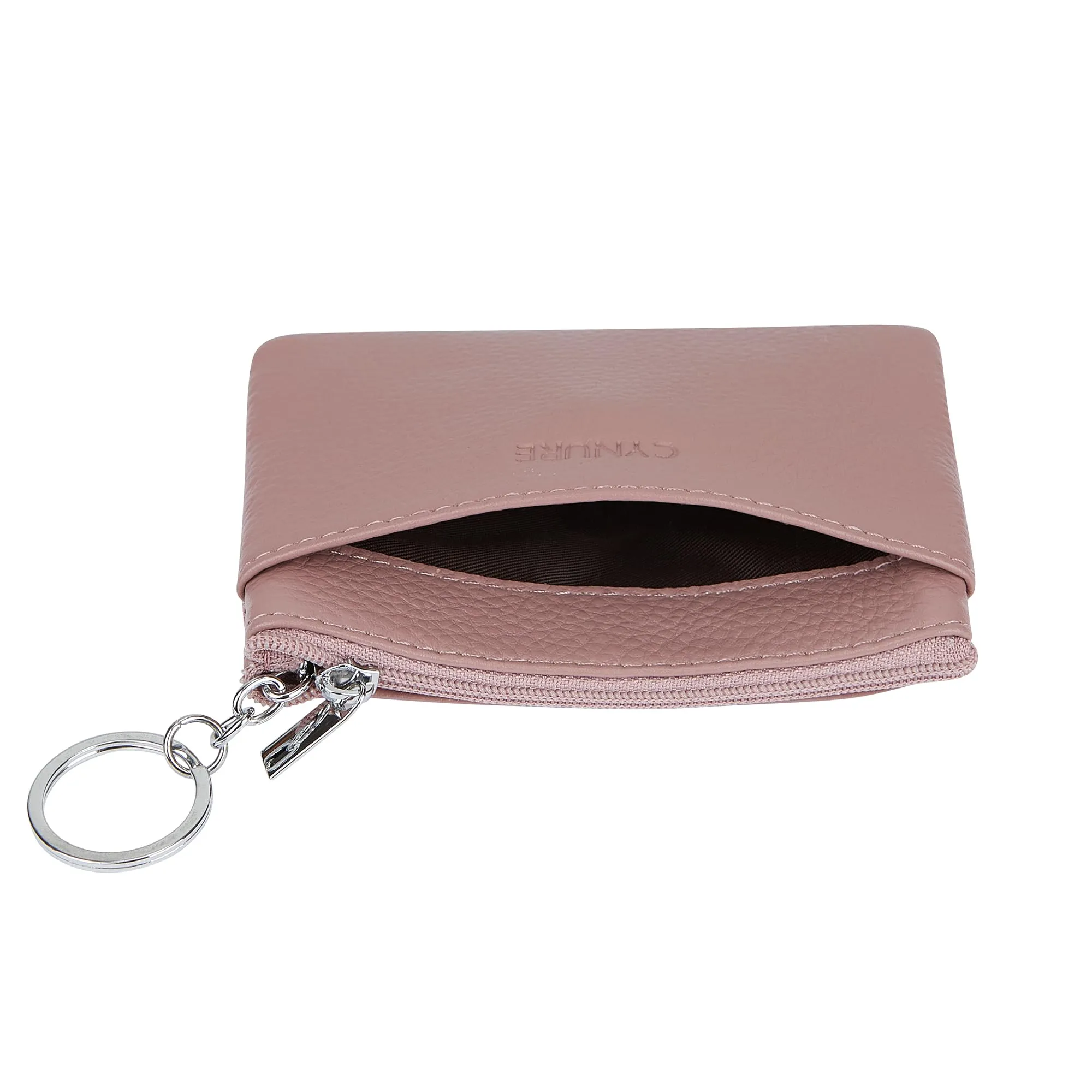 Portamonete da donna in vera pelle con portachiavi, Rosa scuro, One Size, Sacchetto portamonete - immagine 4