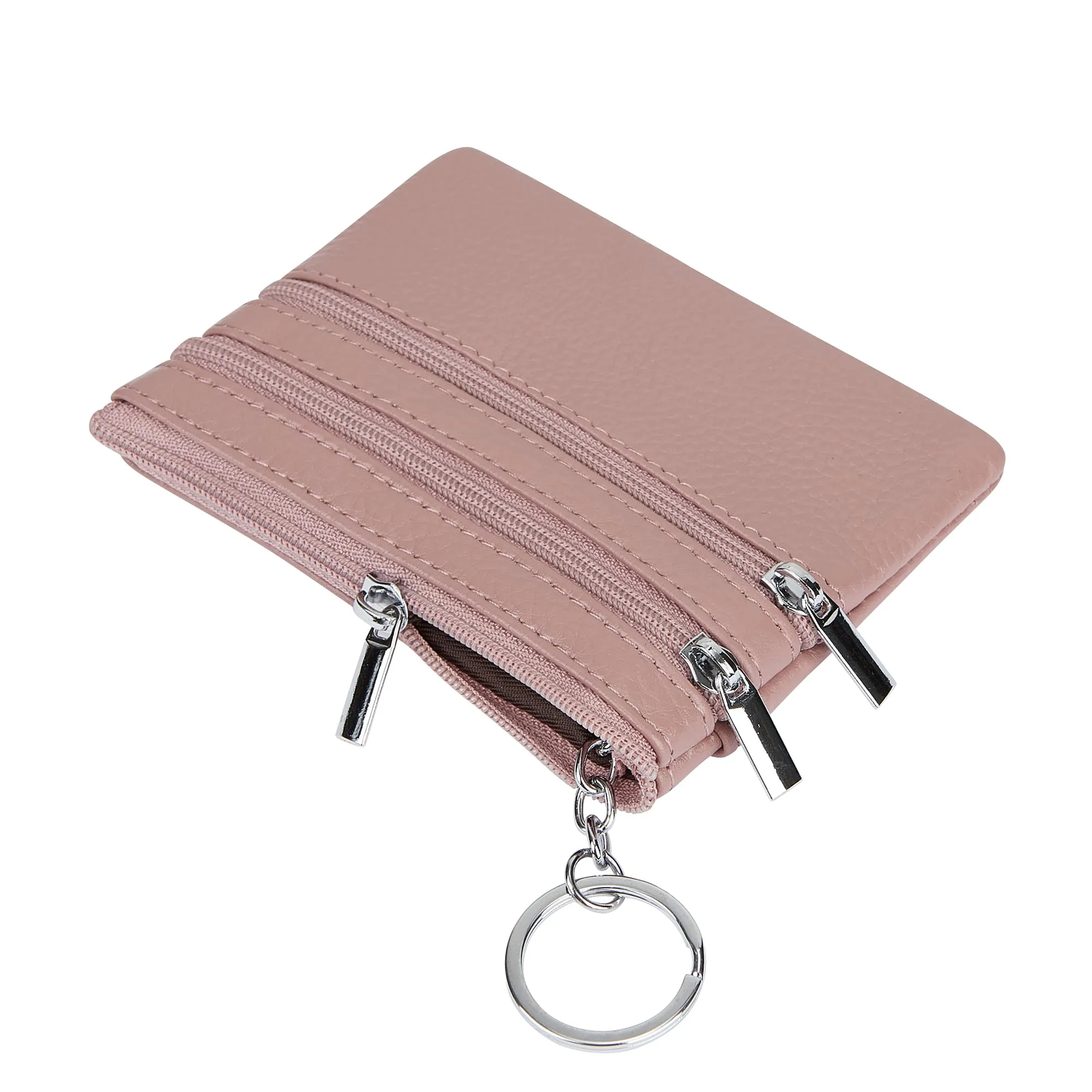 Portamonete da donna in vera pelle con portachiavi, Rosa scuro, One Size, Sacchetto portamonete - immagine 6