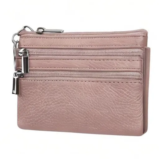 Portamonete da donna in vera pelle con portachiavi, Rosa scuro, One Size, Sacchetto portamonete - immagine 8