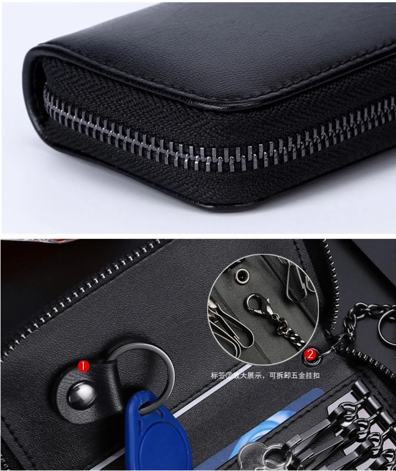 LTLSZRN Portachiavi in Pelle, Raccoglitore Chiave multifunzione,Borse universali per auto portachiavi per uomo donna,Tasche e Ganci, portafoglio portachiavi Impermeabile (Blu scuro) - immagine 2