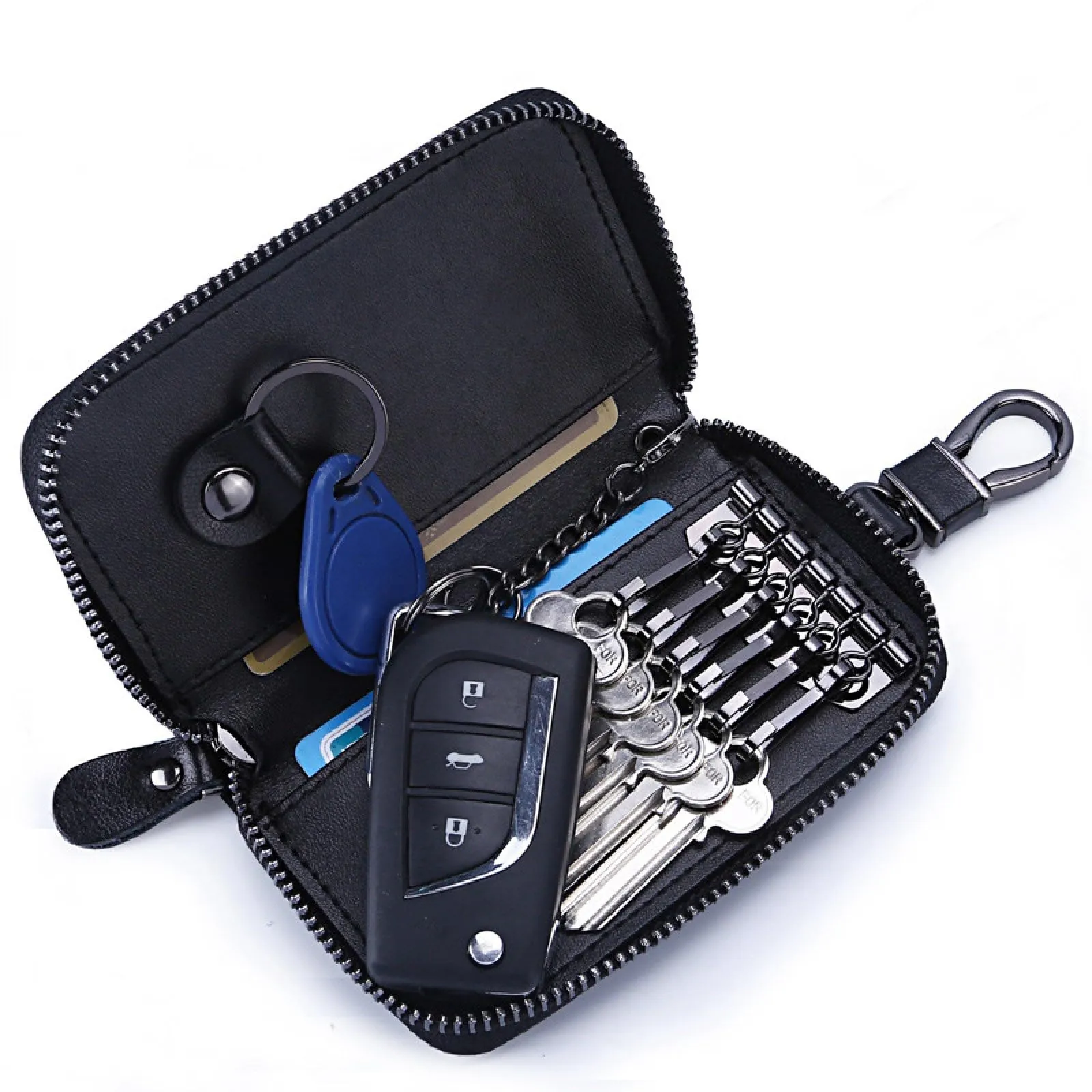 LTLSZRN Portachiavi in Pelle, Raccoglitore Chiave multifunzione,Borse universali per auto portachiavi per uomo donna,Tasche e Ganci, portafoglio portachiavi Impermeabile (Blu scuro) - immagine 6