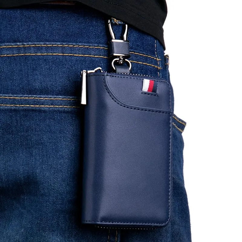 LTLSZRN Portachiavi in Pelle, Raccoglitore Chiave multifunzione,Borse universali per auto portachiavi per uomo donna,Tasche e Ganci, portafoglio portachiavi Impermeabile (Blu scuro) - immagine 8