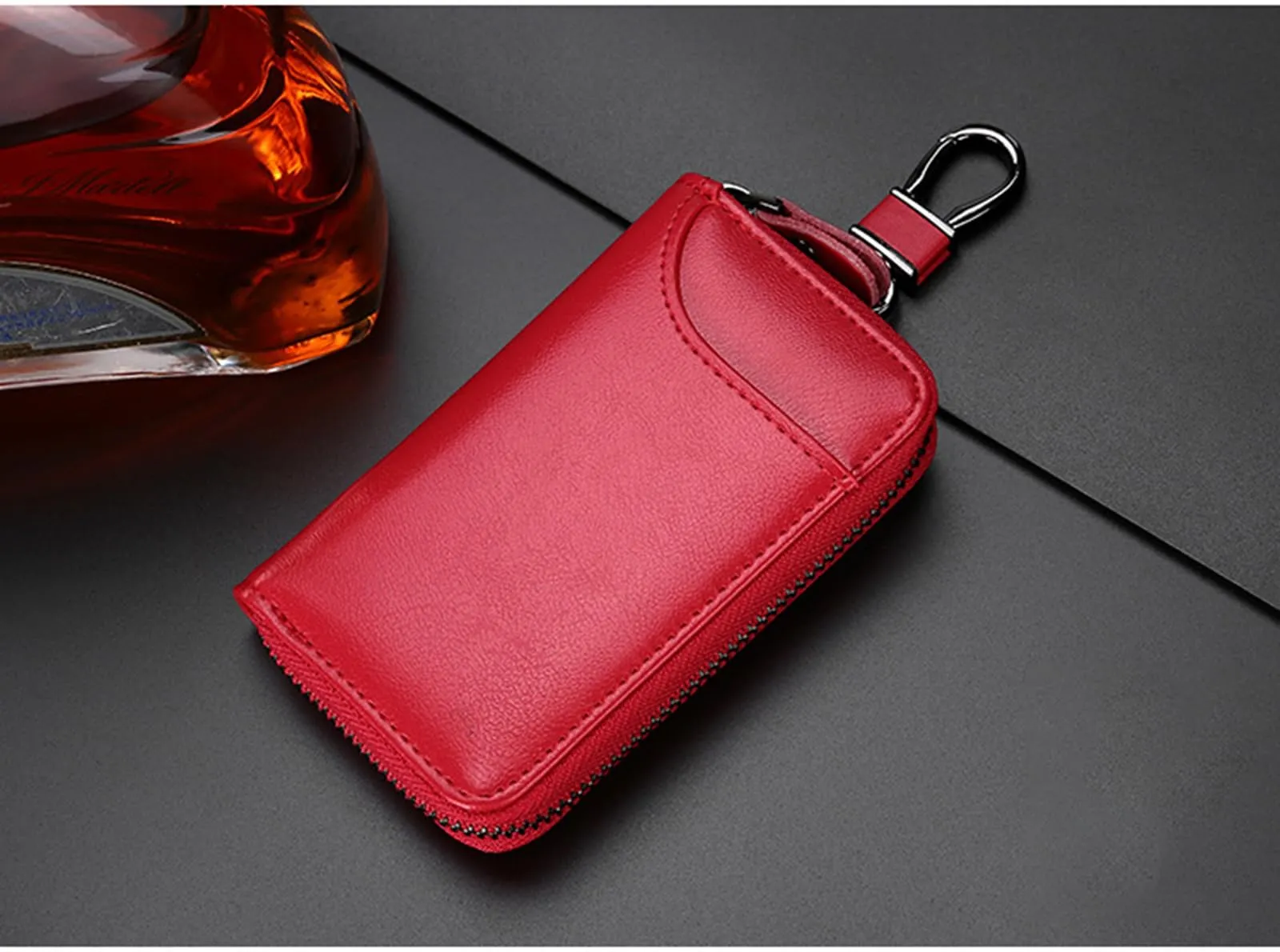 Portachiavi in Pelle, Raccoglitore Chiave multifunzione,Borse universali per auto portachiavi per uomo donna,Tasche e Ganci, portafoglio portachiavi Impermeabile (rosso) - immagine 5