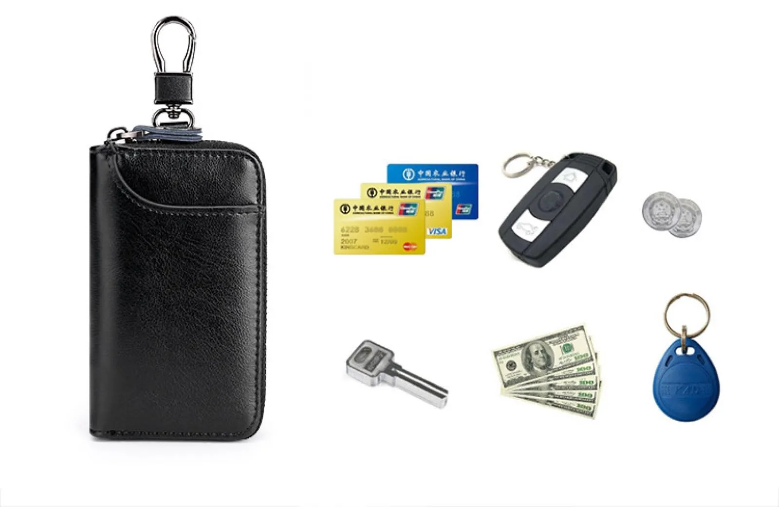 Portachiavi in Pelle, Raccoglitore Chiave multifunzione,Borse universali per auto portachiavi per uomo donna,Tasche e Ganci, portafoglio portachiavi Impermeabile (rosso) - immagine 6