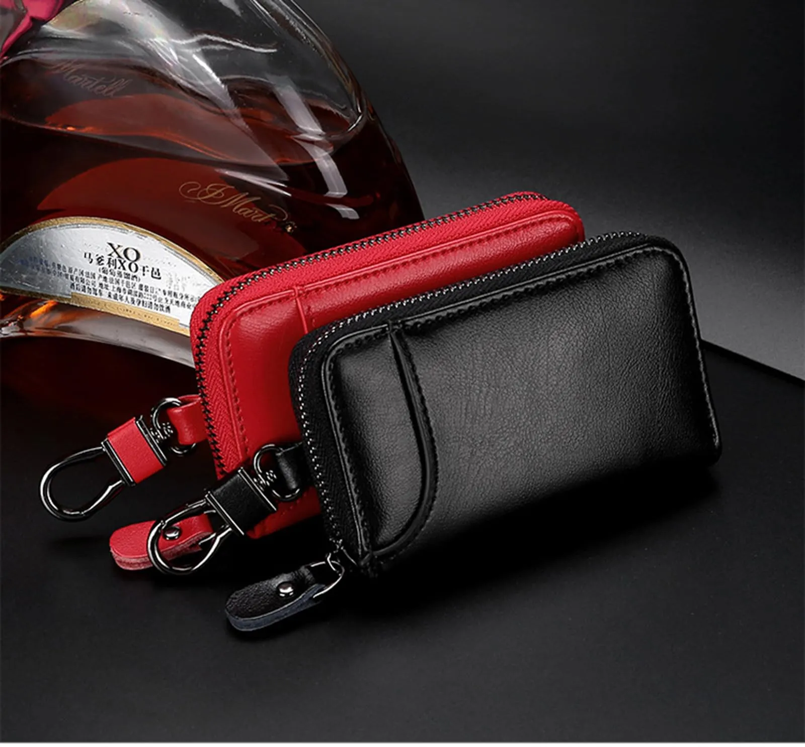 Portachiavi in Pelle, Raccoglitore Chiave multifunzione,Borse universali per auto portachiavi per uomo donna,Tasche e Ganci, portafoglio portachiavi Impermeabile (rosso) - immagine 7