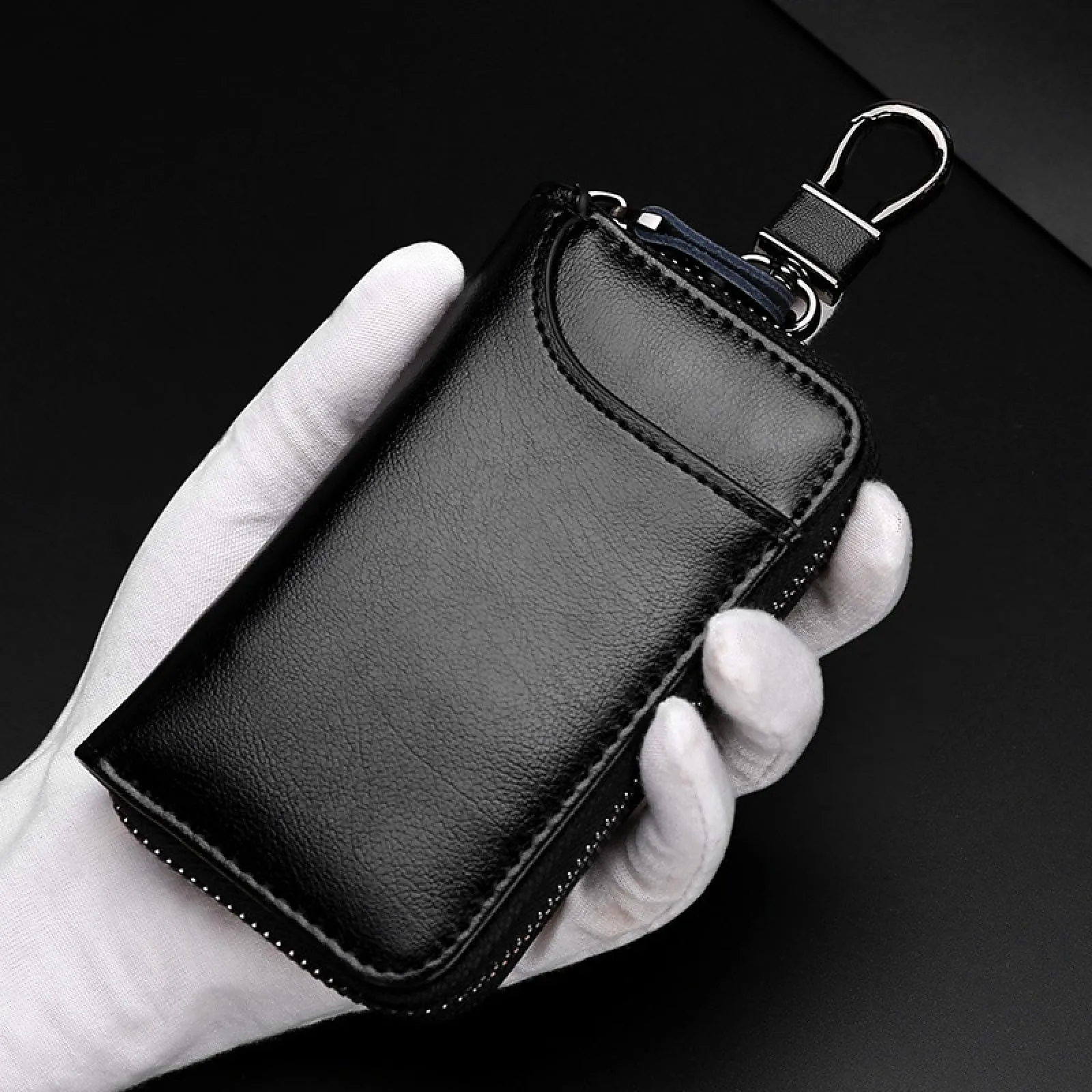 LTLSZRN Portachiavi in Pelle, Raccoglitore Chiave multifunzione,Borse universali per auto portachiavi per uomo donna,Tasche e Ganci, portafoglio portachiavi Impermeabile (nero) - immagine 3