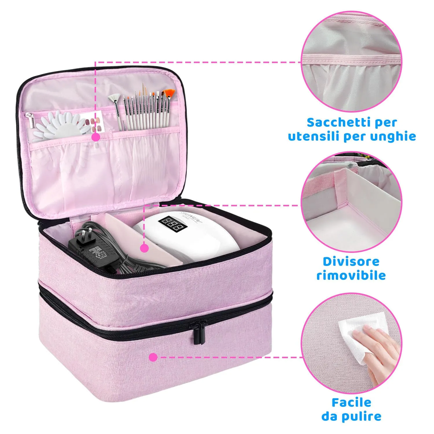BOHEMIABY Porta Smalti Organizer, Borsa Porta Smalti può Ospitare 30 Smalto Unghie, Scatola da Viaggio Per Smalti, Valigia per Unghie Professionale Mettere Fornetto Unghie Semipermanente (Rosa) - immagine 2