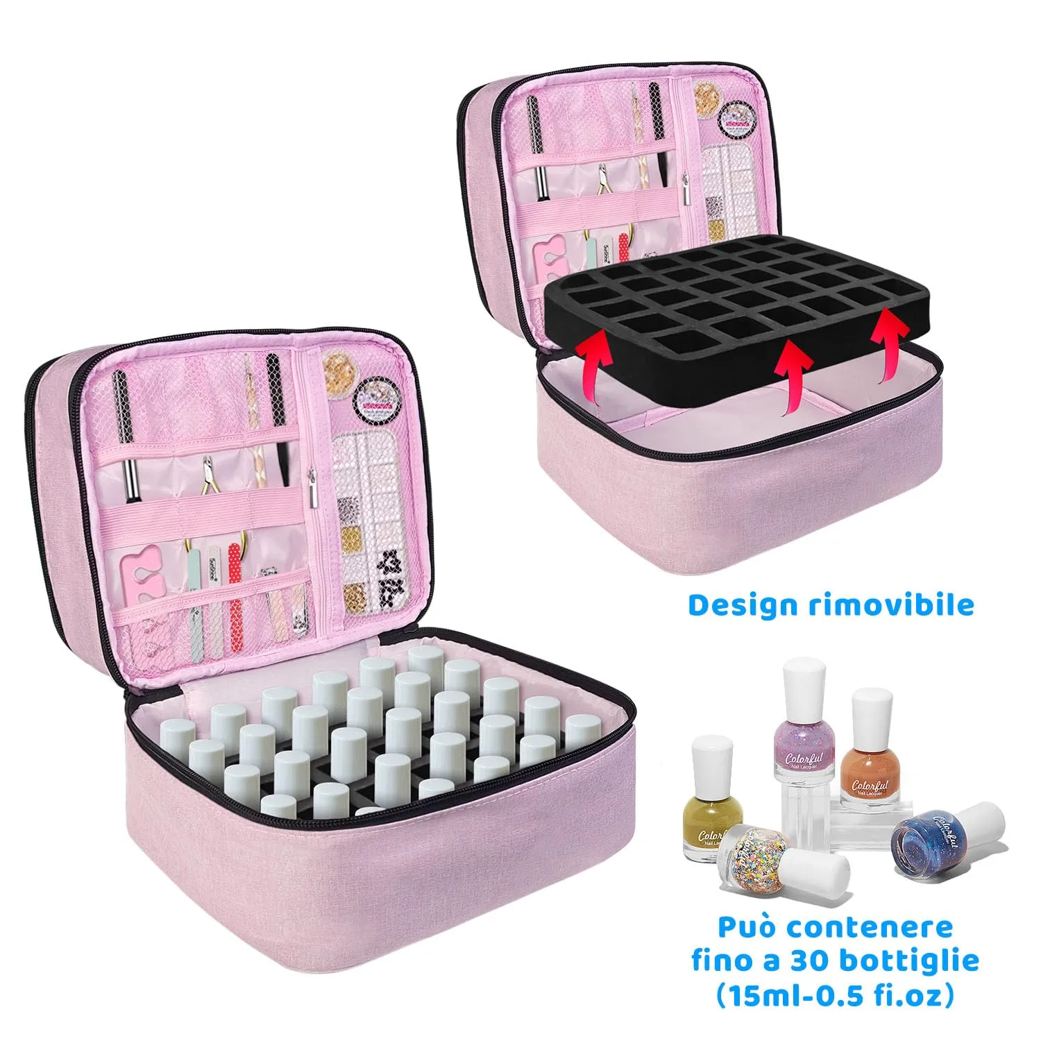 BOHEMIABY Porta Smalti Organizer, Borsa Porta Smalti può Ospitare 30 Smalto Unghie, Scatola da Viaggio Per Smalti, Valigia per Unghie Professionale Mettere Fornetto Unghie Semipermanente (Rosa) - immagine 3