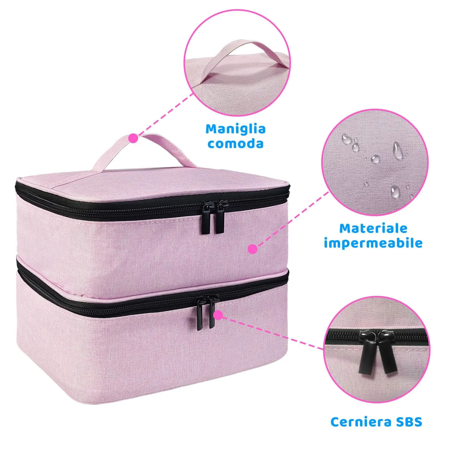 BOHEMIABY Porta Smalti Organizer, Borsa Porta Smalti può Ospitare 30 Smalto Unghie, Scatola da Viaggio Per Smalti, Valigia per Unghie Professionale Mettere Fornetto Unghie Semipermanente (Rosa) - immagine 4