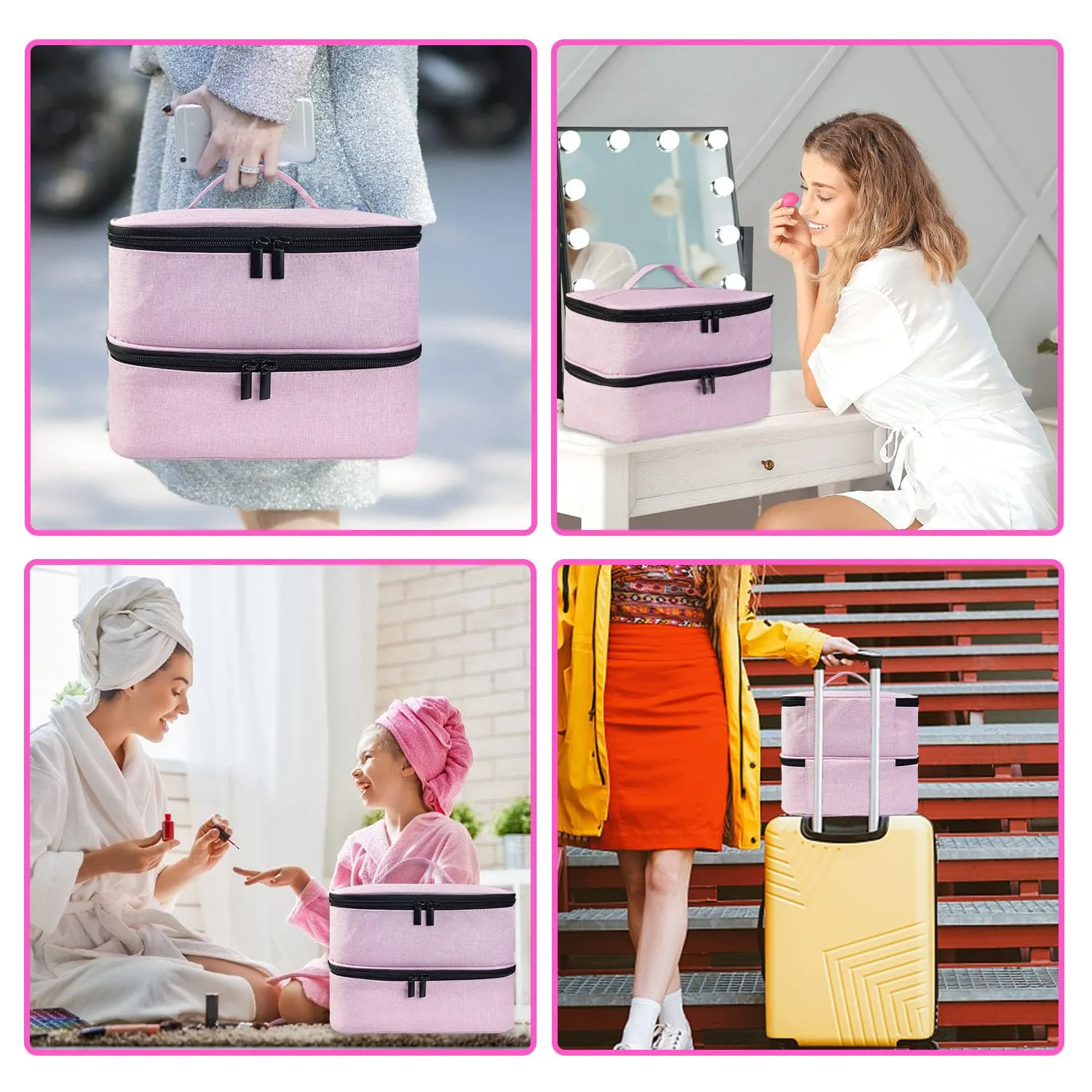 BOHEMIABY Porta Smalti Organizer, Borsa Porta Smalti può Ospitare 30 Smalto Unghie, Scatola da Viaggio Per Smalti, Valigia per Unghie Professionale Mettere Fornetto Unghie Semipermanente (Rosa) - immagine 7