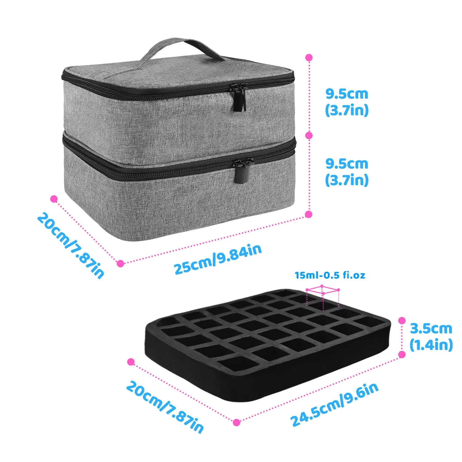 BOHEMIABY Porta Smalti Organizer, Borsa Porta Smalti può Ospitare 30 Smalto Unghie, Scatola da Viaggio Per Smalti, Valigia per Unghie Professionale Mettere Fornetto Unghie Semipermanente (Grigio) - immagine 5