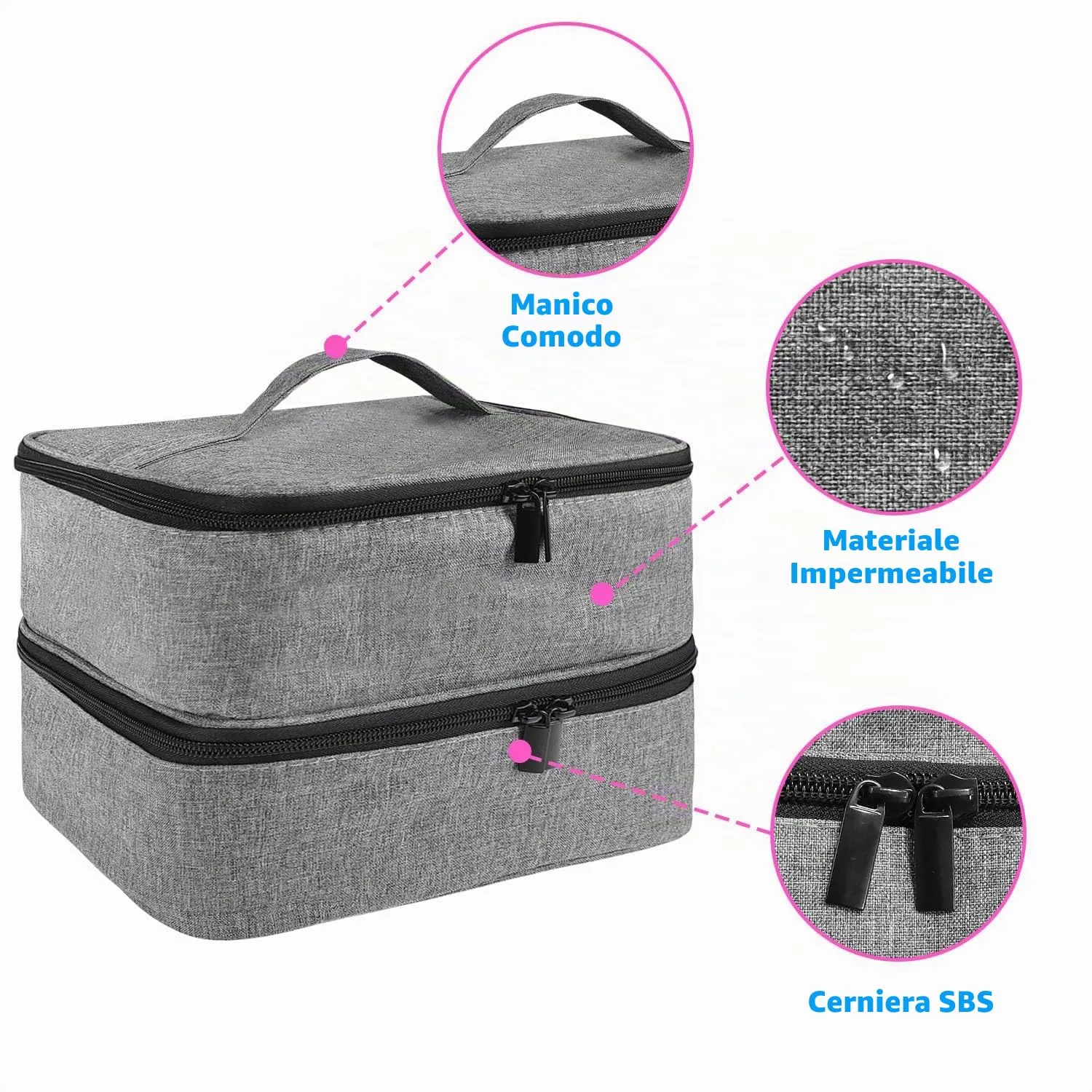 BOHEMIABY Porta Smalti Organizer, Borsa Porta Smalti può Ospitare 30 Smalto Unghie, Scatola da Viaggio Per Smalti, Valigia per Unghie Professionale Mettere Fornetto Unghie Semipermanente (Grigio) - immagine 6