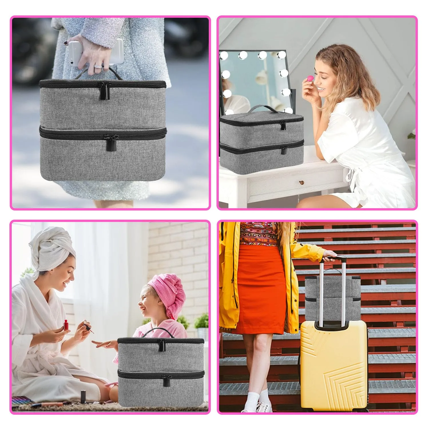 BOHEMIABY Porta Smalti Organizer, Borsa Porta Smalti può Ospitare 30 Smalto Unghie, Scatola da Viaggio Per Smalti, Valigia per Unghie Professionale Mettere Fornetto Unghie Semipermanente (Grigio) - immagine 7