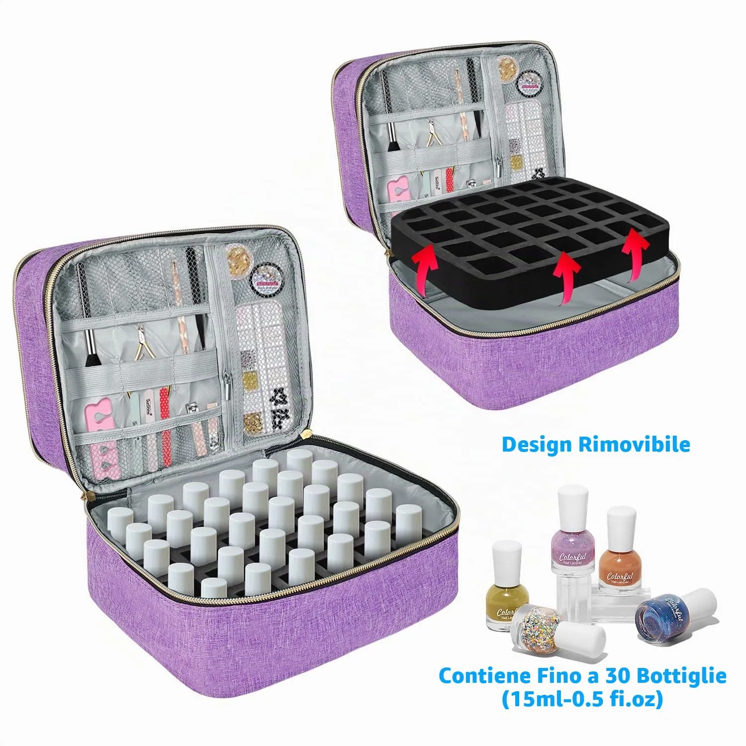 BOHEMIABY Porta Smalti Organizer, Borsa Porta Smalti può Ospitare 30 Smalto Unghie, Scatola da Viaggio Per Smalti, Valigia per Unghie Professionale Mettere Fornetto Unghie Semipermanente (Viola) - immagine 4