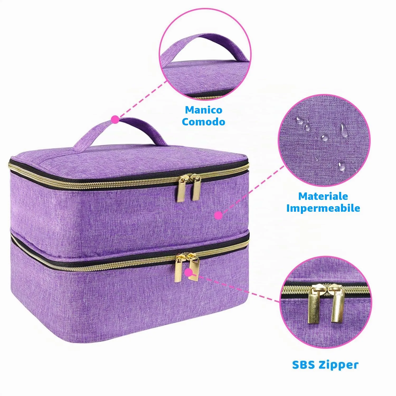 BOHEMIABY Porta Smalti Organizer, Borsa Porta Smalti può Ospitare 30 Smalto Unghie, Scatola da Viaggio Per Smalti, Valigia per Unghie Professionale Mettere Fornetto Unghie Semipermanente (Viola) - immagine 6
