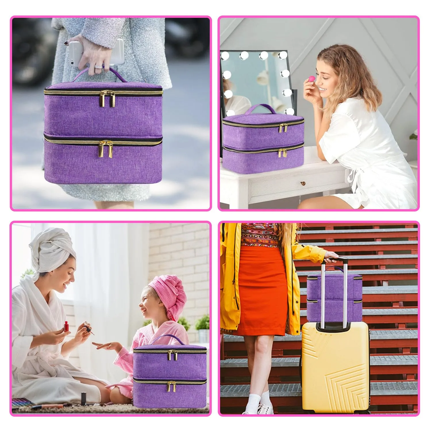 BOHEMIABY Porta Smalti Organizer, Borsa Porta Smalti può Ospitare 30 Smalto Unghie, Scatola da Viaggio Per Smalti, Valigia per Unghie Professionale Mettere Fornetto Unghie Semipermanente (Viola) - immagine 7