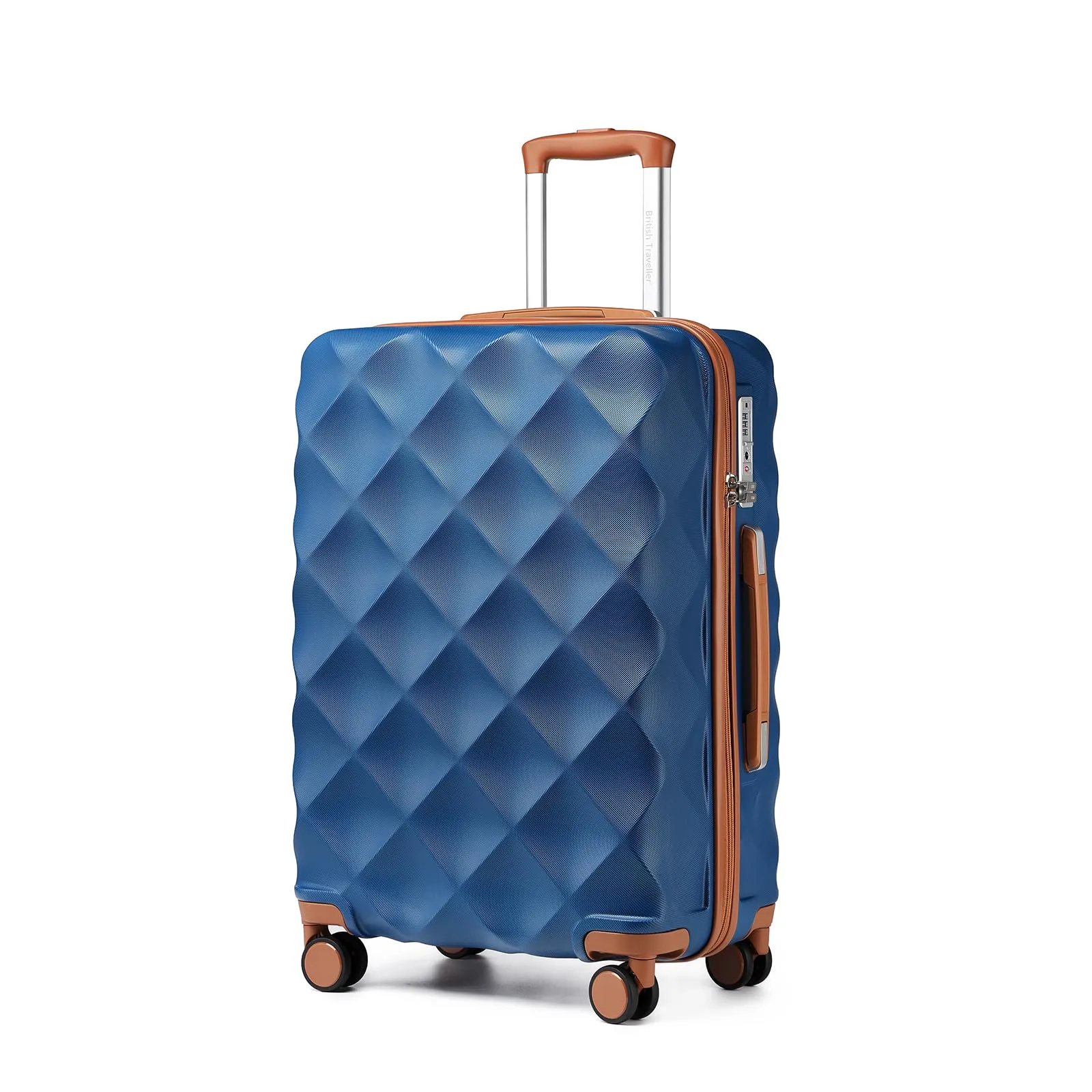 British Traveller Valigia 74,5CM Rigida ABS+PC 4 Ruote TSA Blu/Marrone - immagine 1
