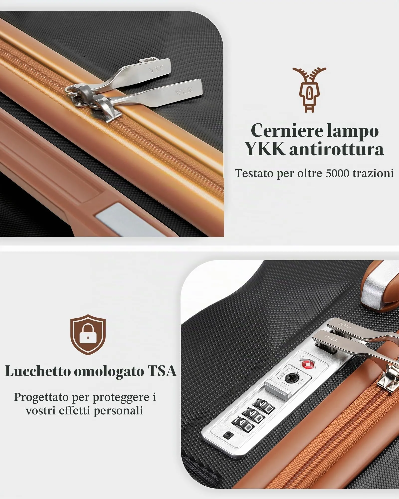 British Traveller Valigia 74,5CM Rigida ABS+PC 4 Ruote TSA Nero/Marrone - immagine 2