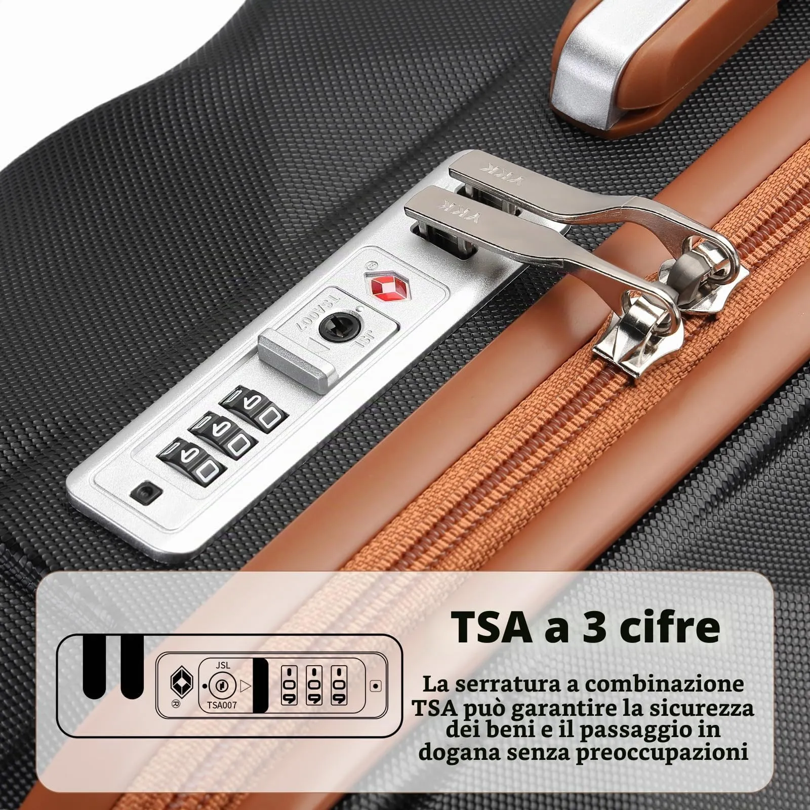 British Traveller Set di 2 Valige 31/54CM Valigia Trolley Rigida ABS+PC con Rotelle Girevoli e TSA Lucchetto (13+20pollici, Nero/Marrone) - immagine 4
