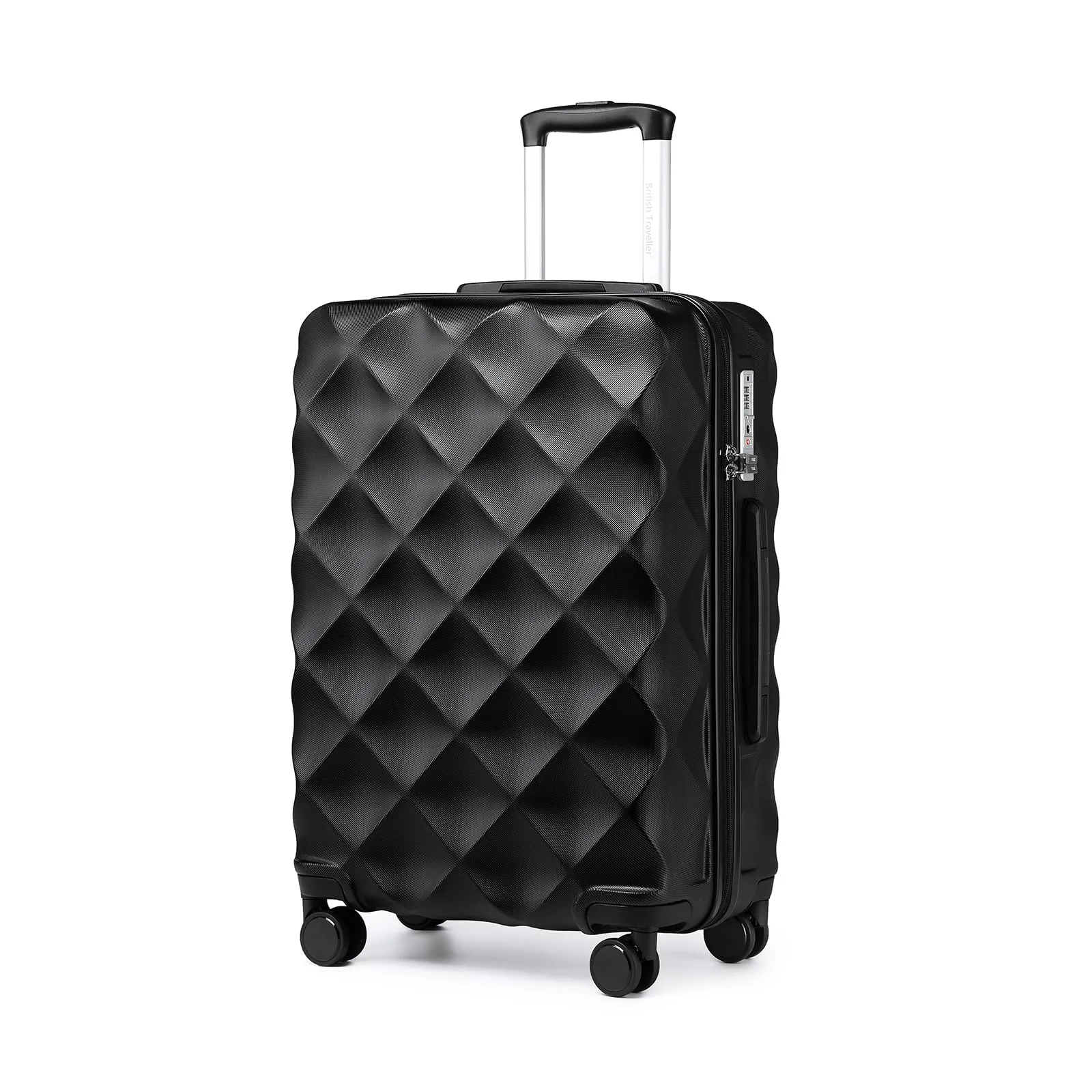 British Traveller Valigia 64cm Medium Rigida ABS+PC 4 Ruote TSA Nero - immagine 1