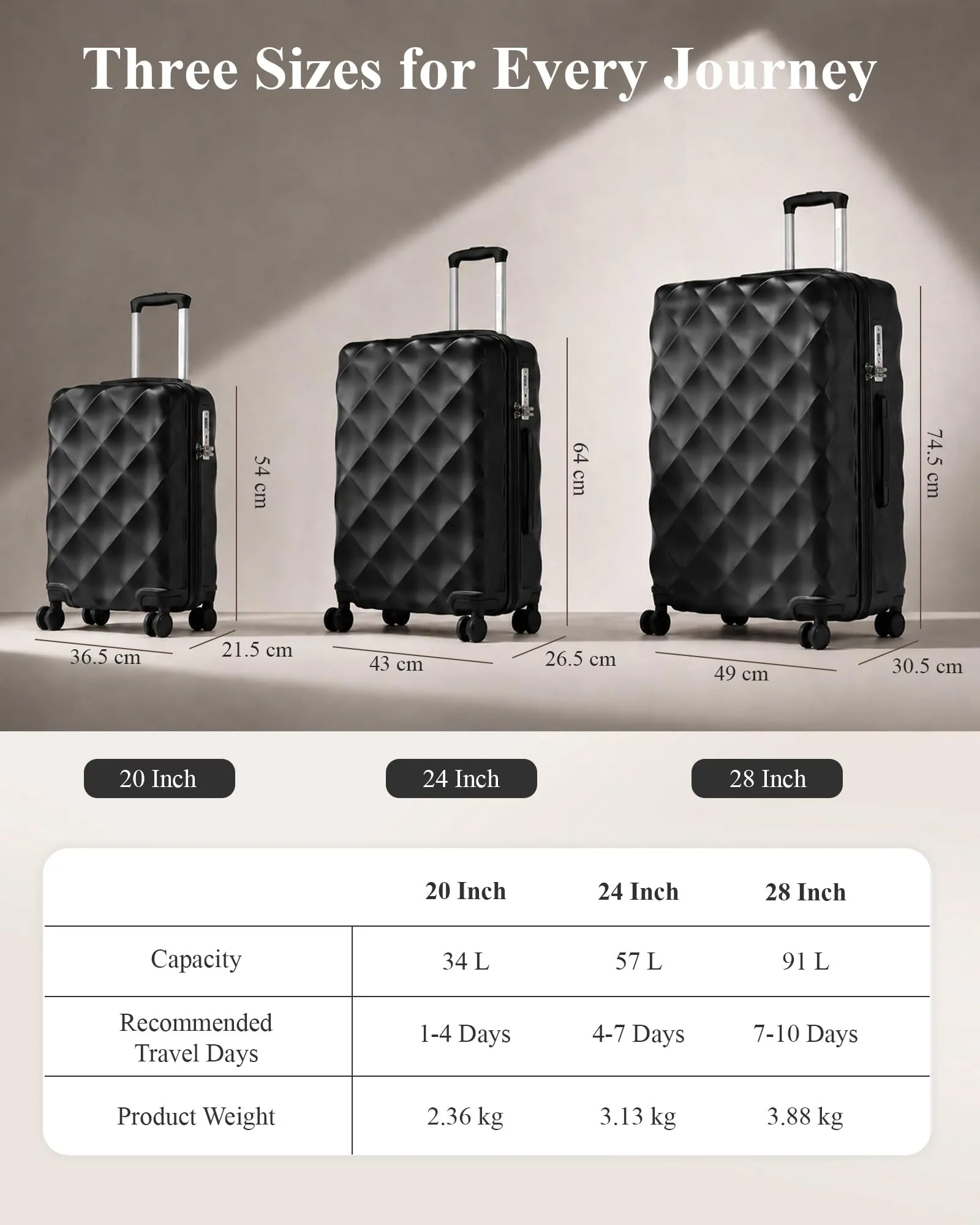 British Traveller Valigia 64cm Medium Rigida ABS+PC 4 Ruote TSA Nero - immagine 2