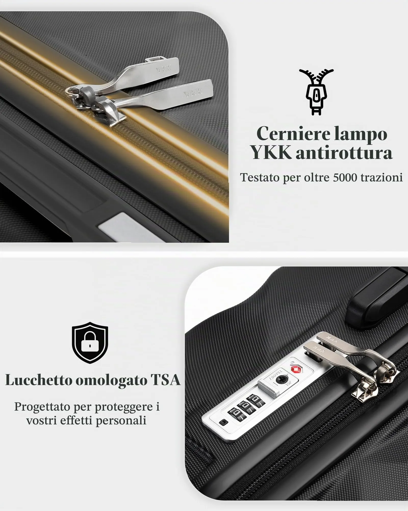 British Traveller Valigia 64cm Medium Rigida ABS+PC 4 Ruote TSA Nero - immagine 3