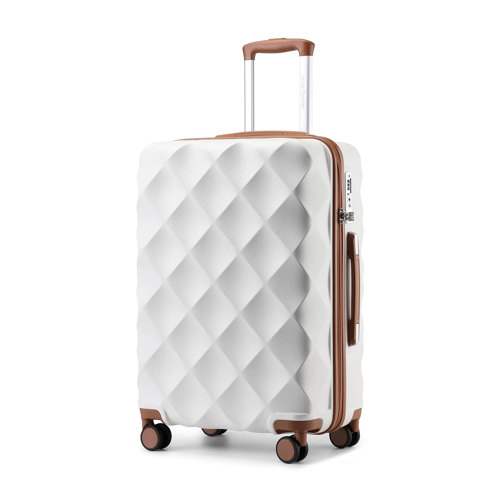 British Traveller Valigia 64cm Medium Rigida ABS+PC 4 Ruote TSA Bianco - immagine 1