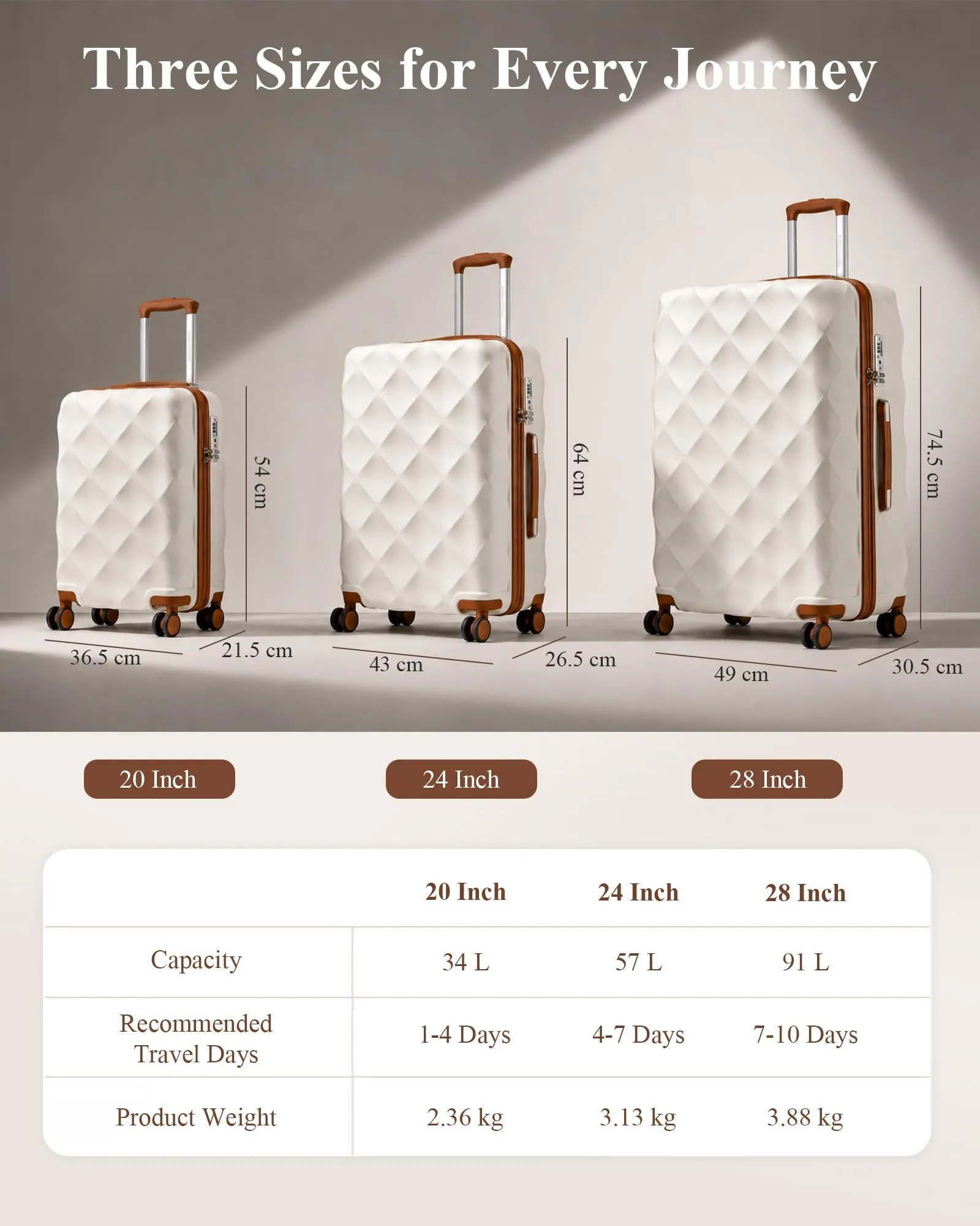 British Traveller Valigia 64cm Medium Rigida ABS+PC 4 Ruote TSA Bianco - immagine 2