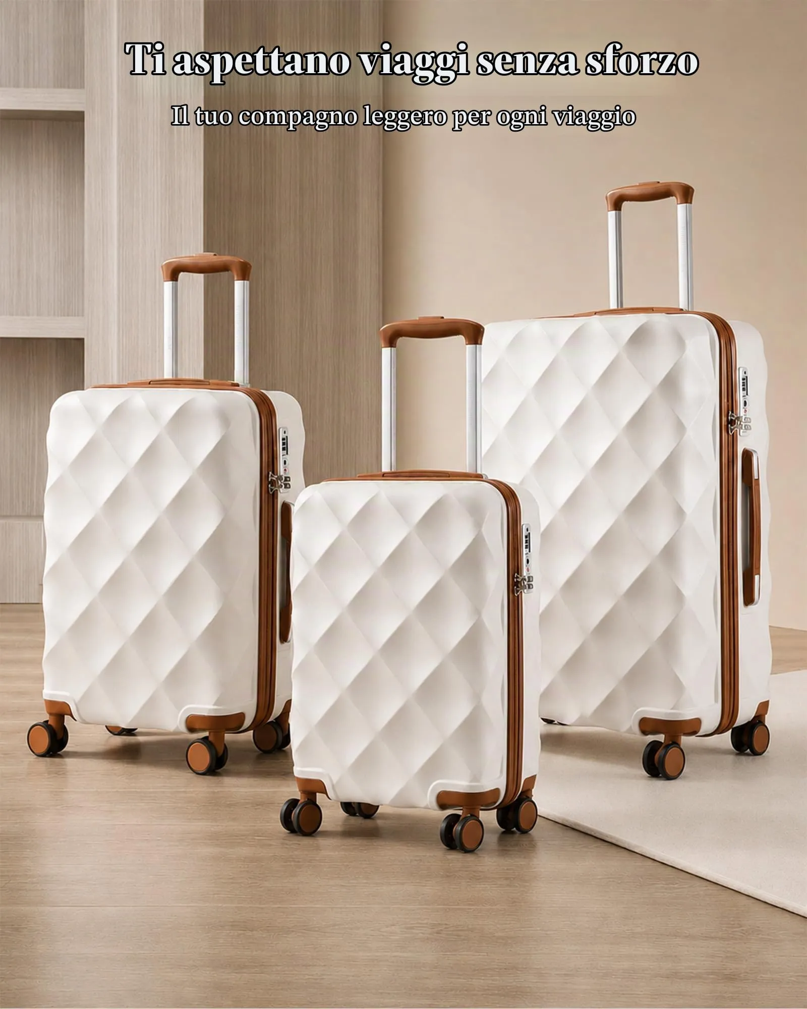 British Traveller Valigia 64cm Medium Rigida ABS+PC 4 Ruote TSA Bianco - immagine 6