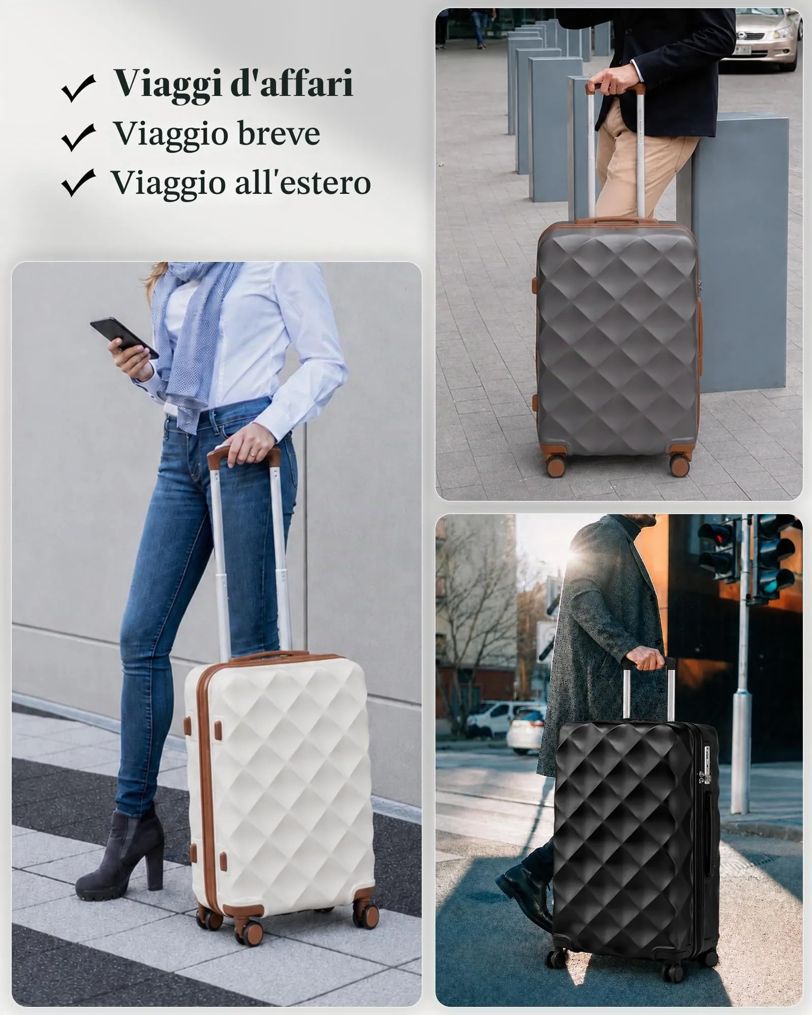 British Traveller Valigia 64cm Medium Rigida ABS+PC 4 Ruote TSA Bianco - immagine 7