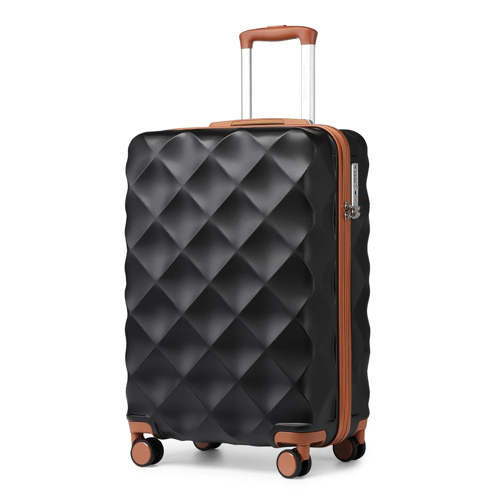 British Traveller Valigia 54CM Rigida ABS+PC 4 Ruote TSA Nero/Marrone - immagine 1
